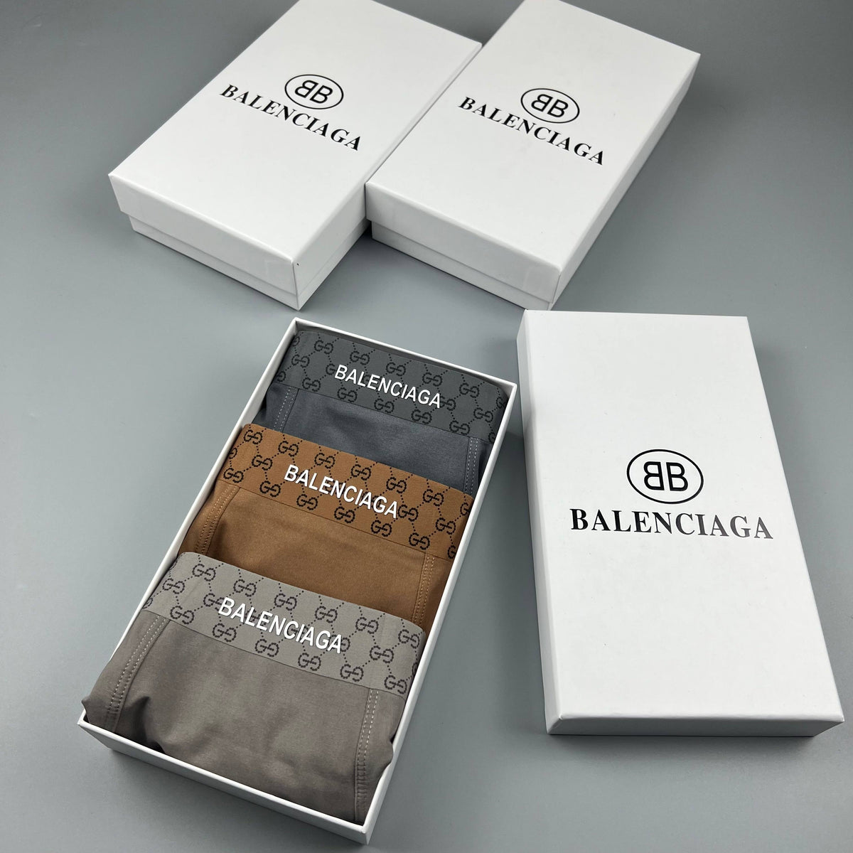 Balenciaga Grey Tonal Checker Waist Boxer Briefs, image 9