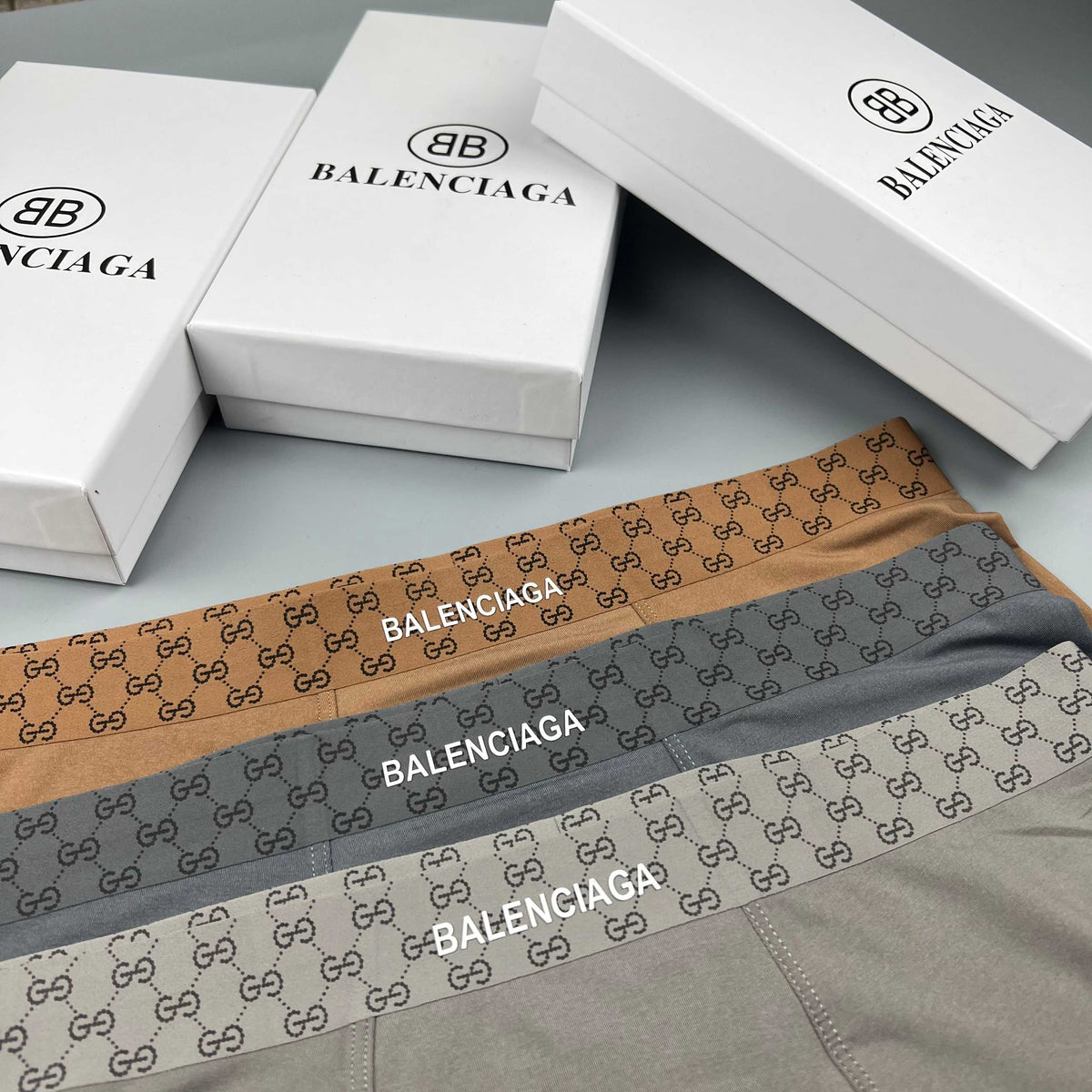 Balenciaga Grey Tonal Checker Waist Boxer Briefs, image 7
