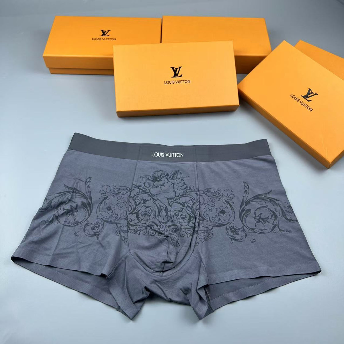 Louis Vuitton Grey Ornamental Fine Line Pattern Boxer Briefs, image 1