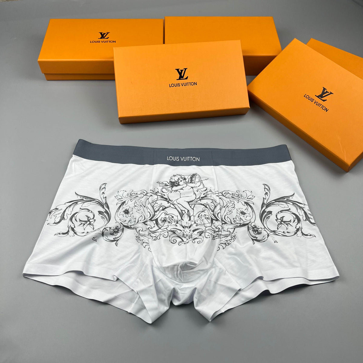 Louis Vuitton Grey Ornamental Fine Line Pattern Boxer Briefs, image 3