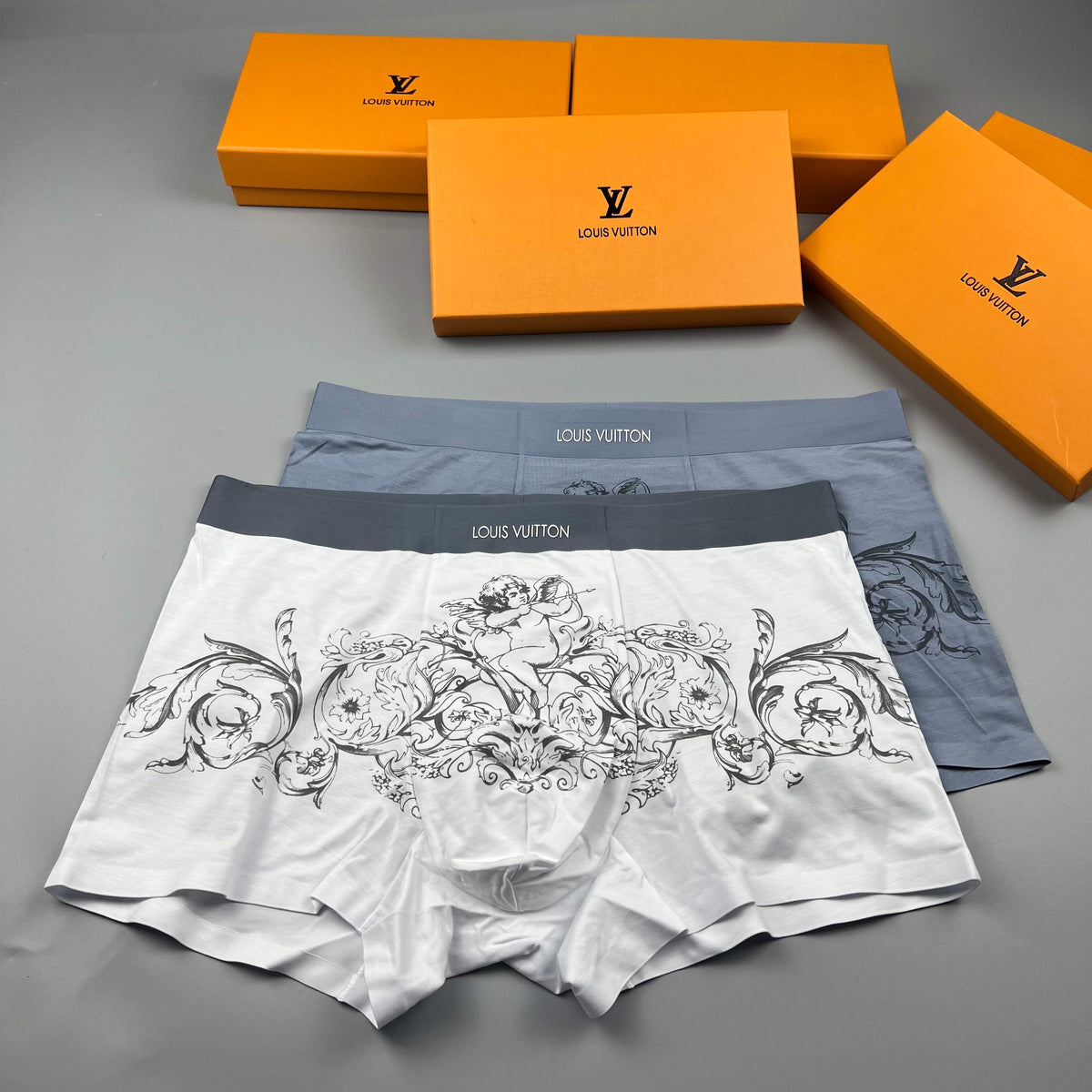 Louis Vuitton Grey Ornamental Fine Line Pattern Boxer Briefs, image 5