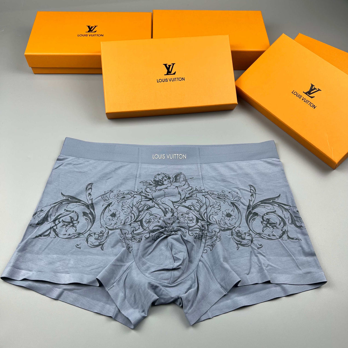 Louis Vuitton Grey Ornamental Fine Line Pattern Boxer Briefs, image 2