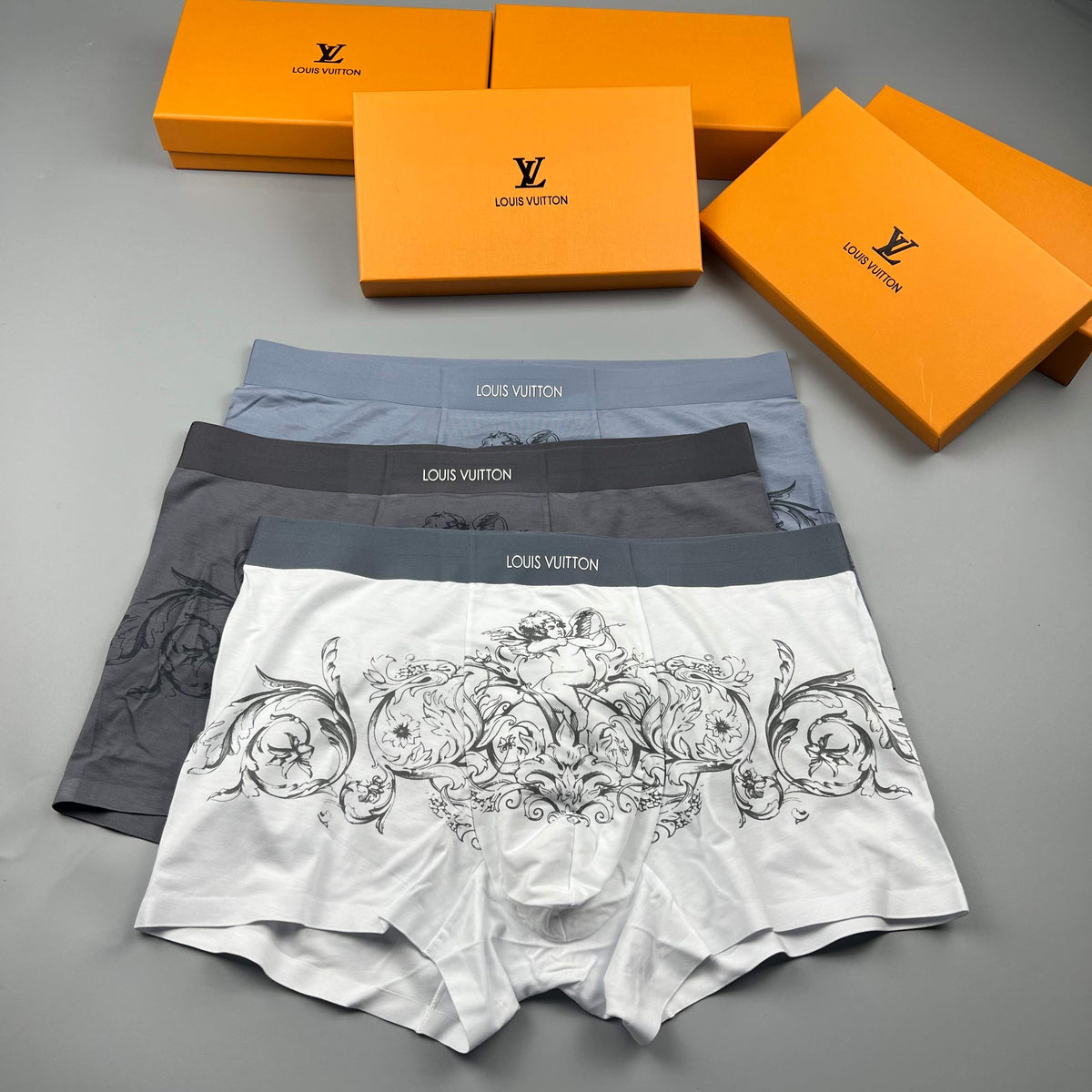 Louis Vuitton Grey Ornamental Fine Line Pattern Boxer Briefs, image 7