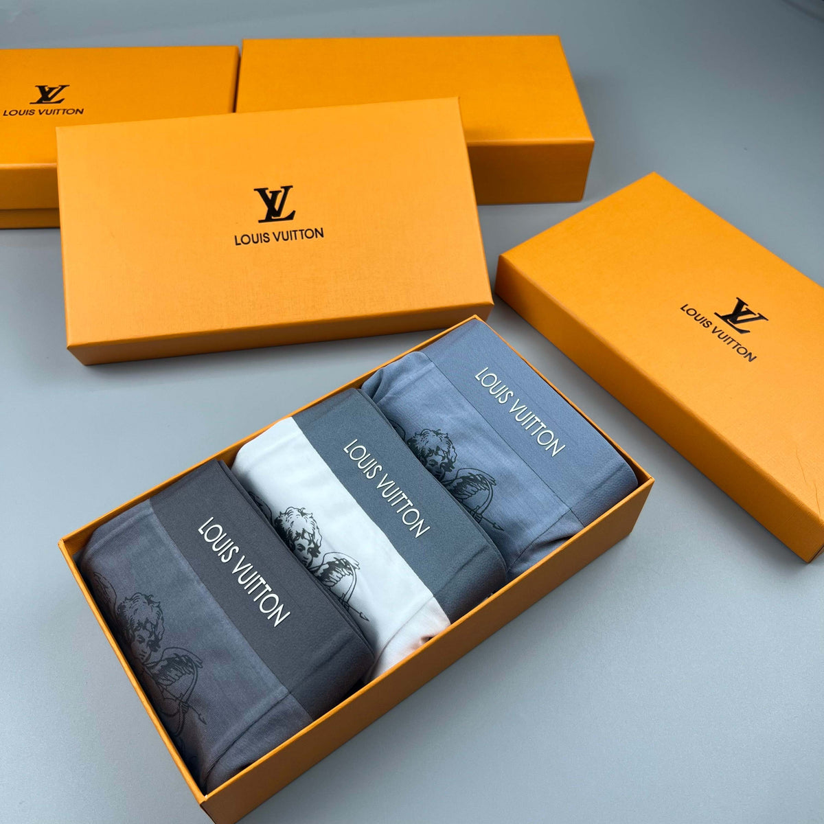 Louis Vuitton Grey Ornamental Fine Line Pattern Boxer Briefs, image 9
