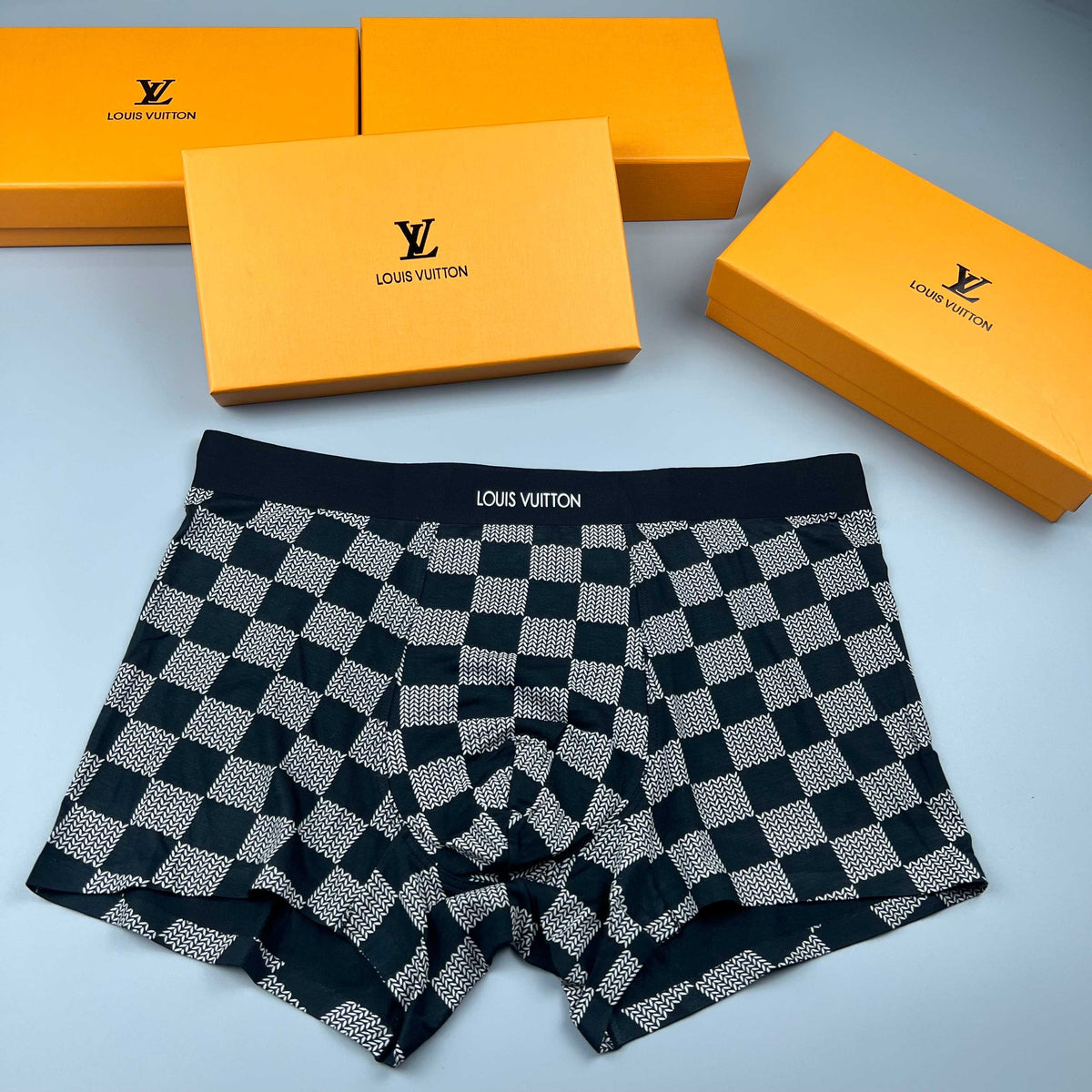 Louis Vuitton Grey White Checkerboard Pattern Boxer Briefs, image 2