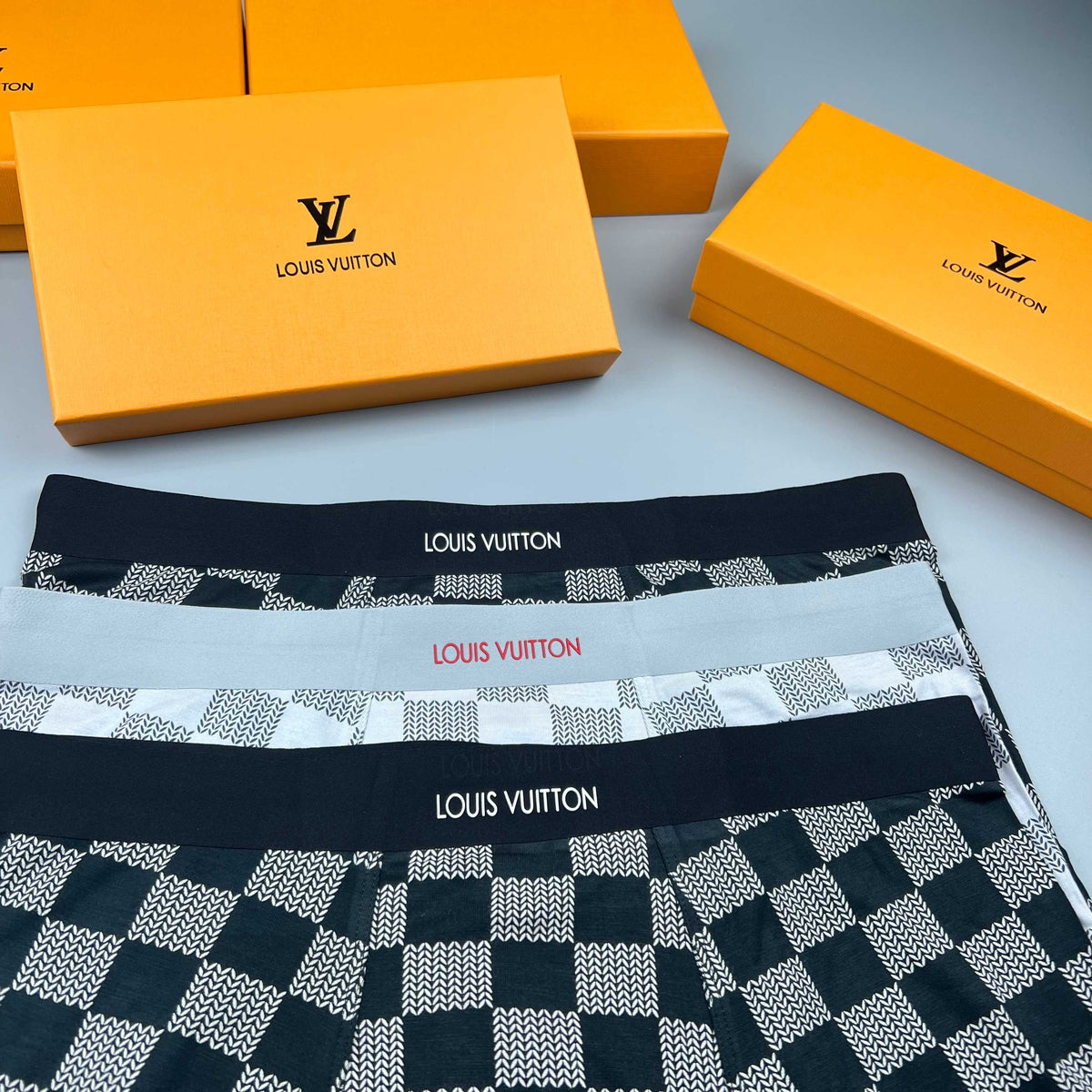 Louis Vuitton Grey White Checkerboard Pattern Boxer Briefs, image 4