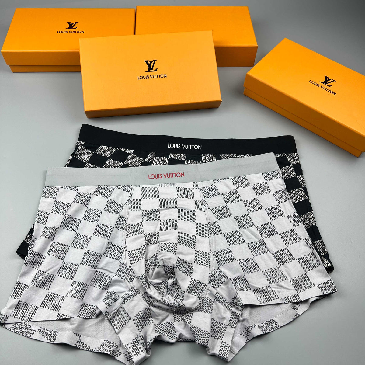 Louis Vuitton Grey White Checkerboard Pattern Boxer Briefs, image 3