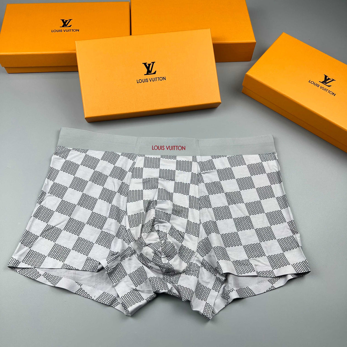 Louis Vuitton Grey White Checkerboard Pattern Boxer Briefs, image 1