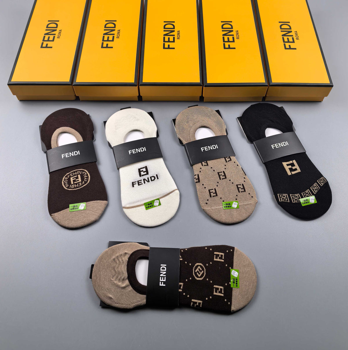 Fendi Neutral Small Round Footbed Motifs No-Show Socks, image 5