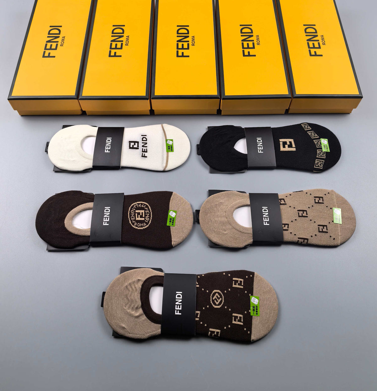 Fendi Neutral Small Round Footbed Motifs No-Show Socks, image 3
