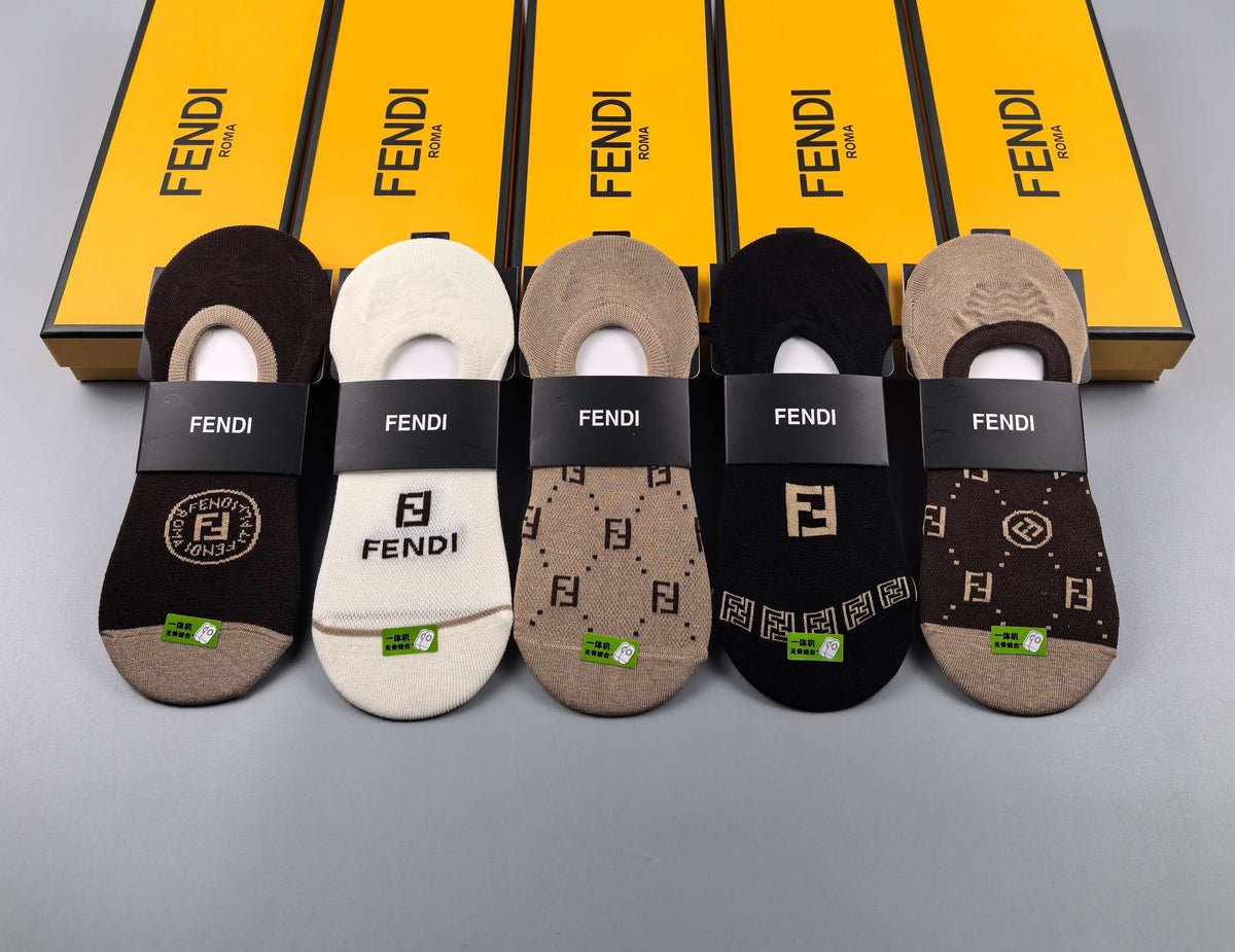 Fendi Neutral Small Round Footbed Motifs No-Show Socks, image 6