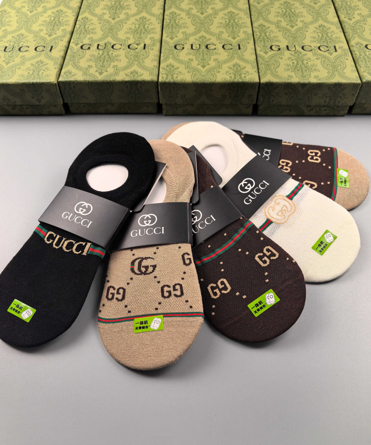 Gucci Brown Black Footbed Wordmarks No-Show Socks, image 2