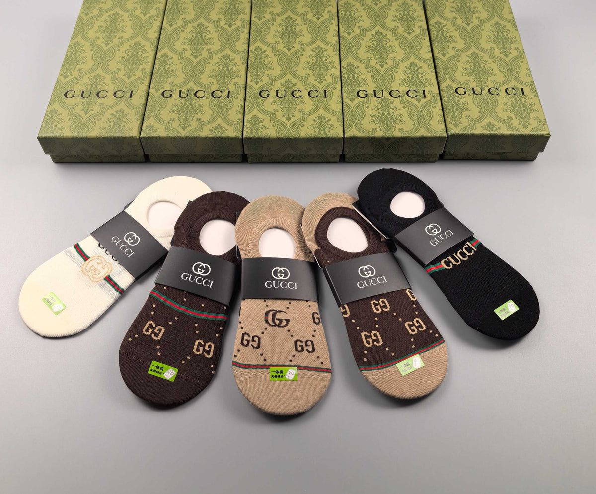 Gucci Brown Black Footbed Wordmarks No-Show Socks, image 8