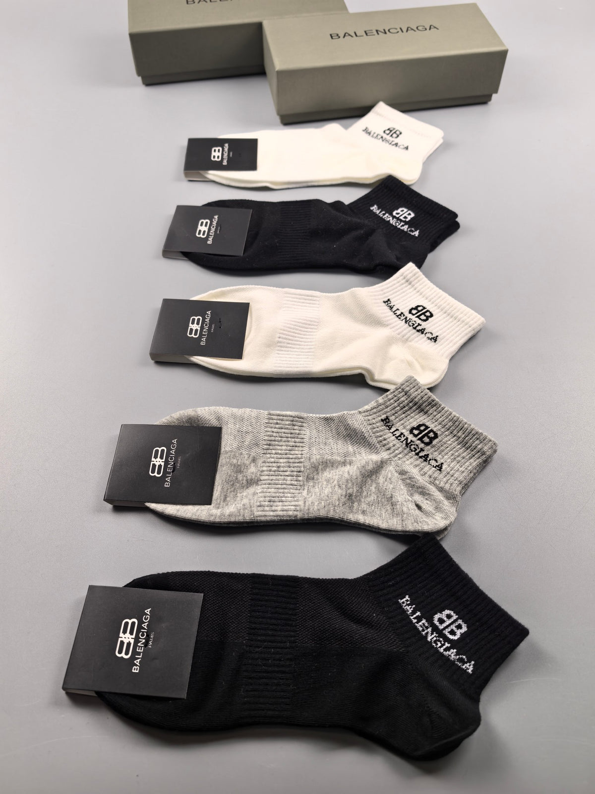 Balenciaga Black Cream Grey Fine Wordmarks Ankle Socks, image 1