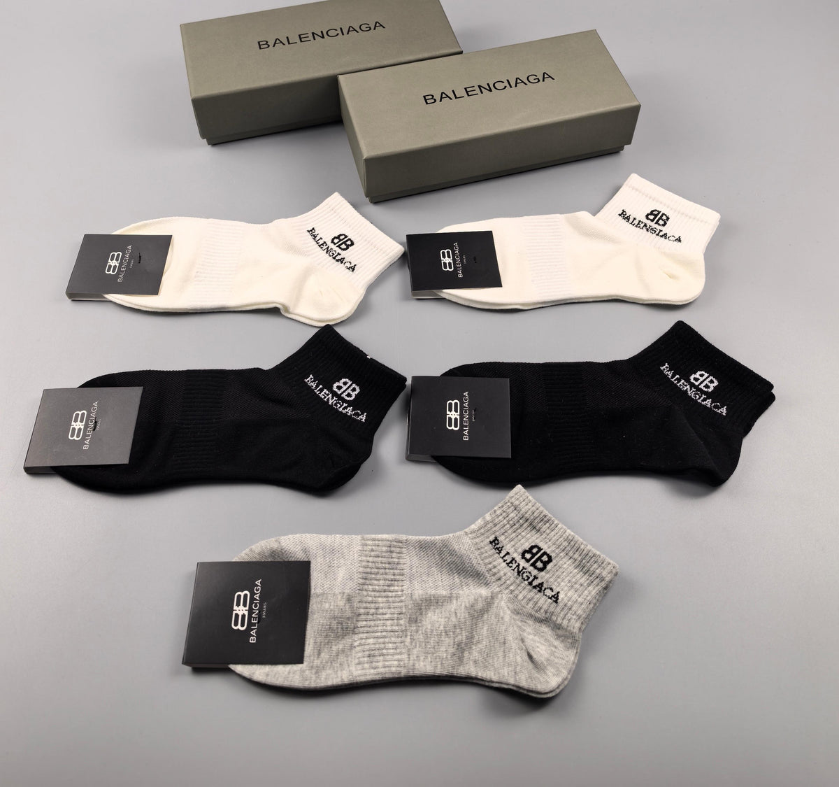 Balenciaga Black Cream Grey Fine Wordmarks Ankle Socks, image 3