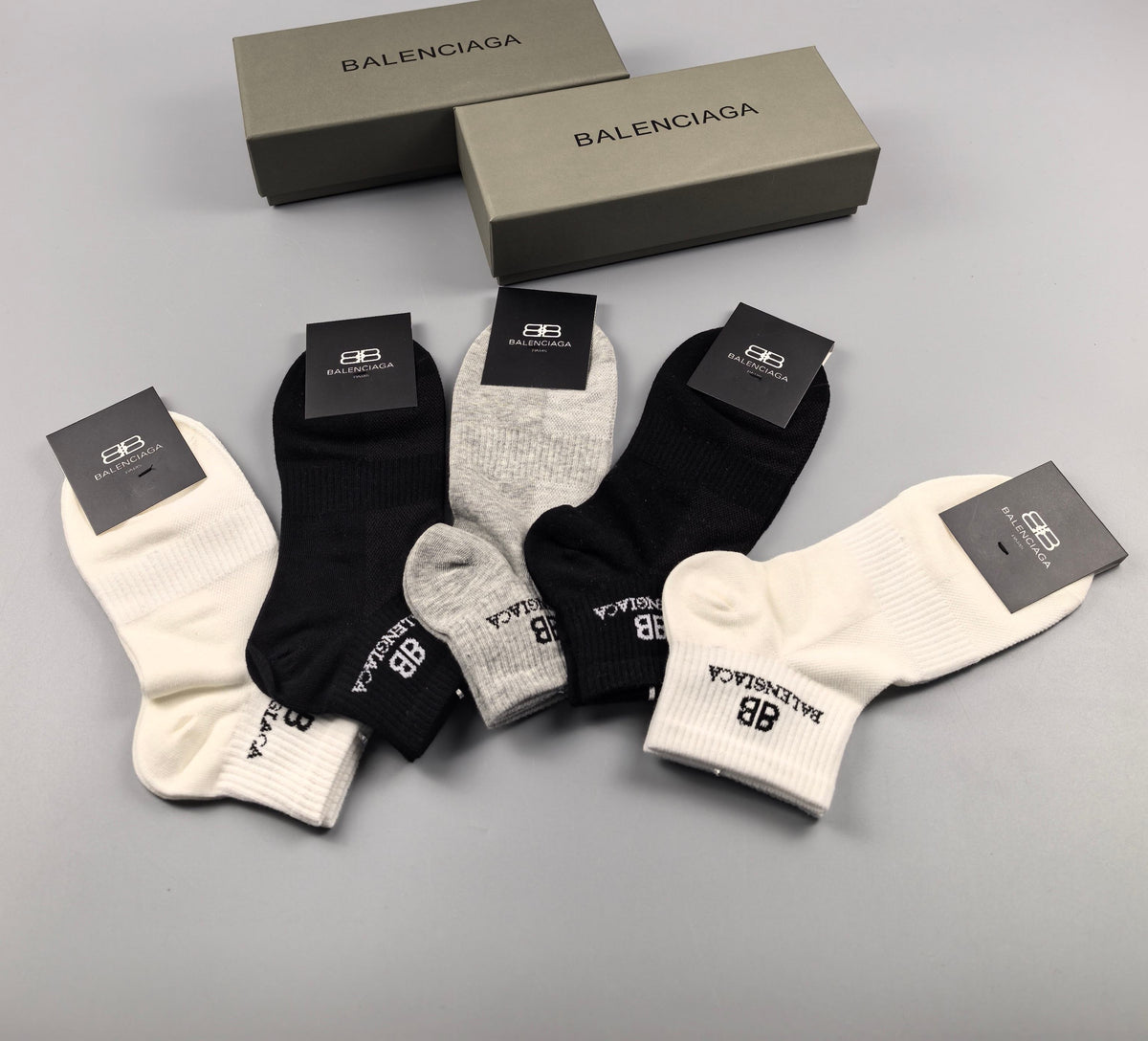 Balenciaga Black Cream Grey Fine Wordmarks Ankle Socks, image 4