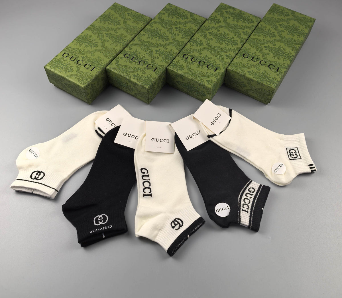 Gucci Black Cream Broad Wordmarks Ankle Socks, image 5