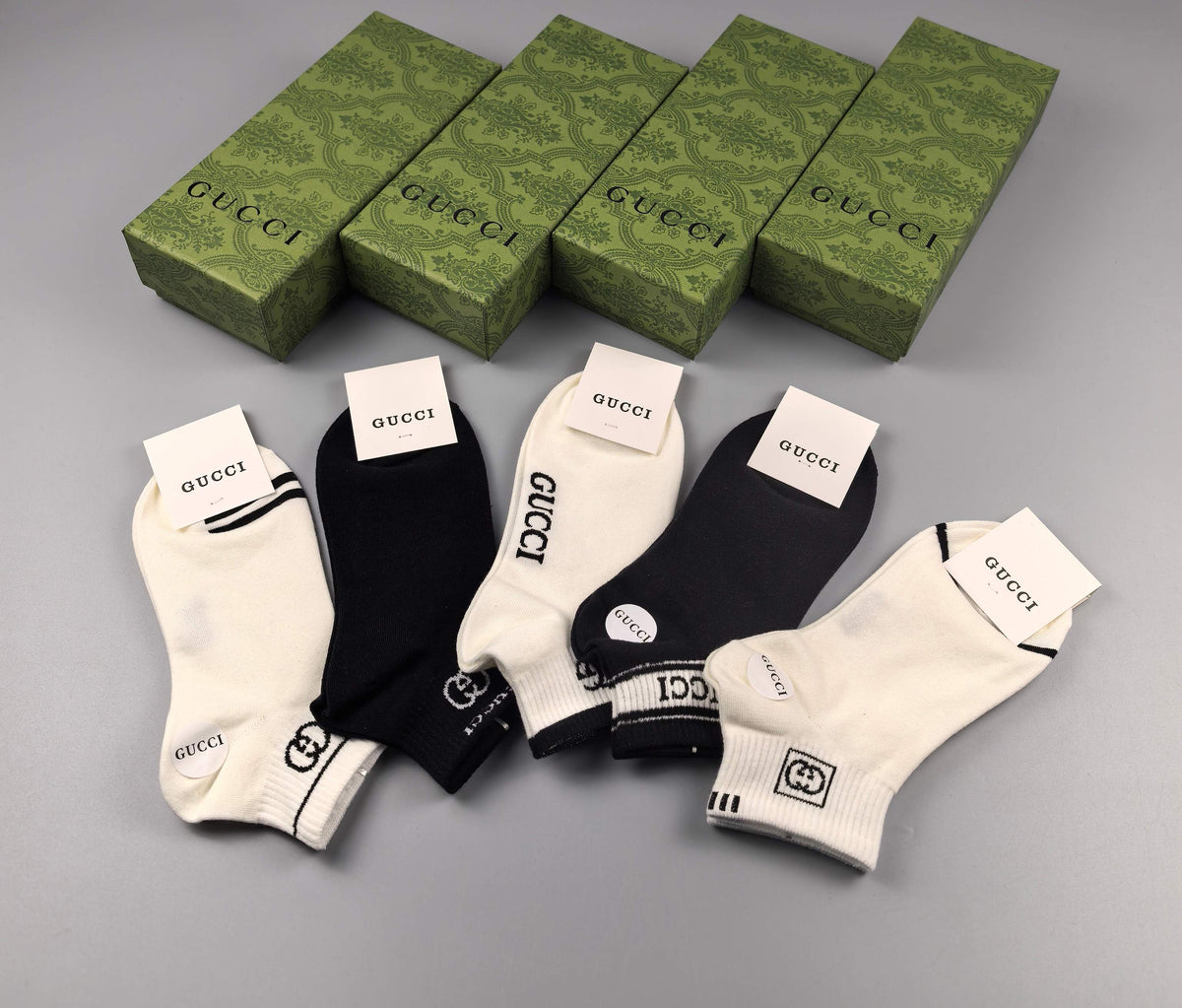 Gucci Black Cream Broad Wordmarks Ankle Socks, image 3