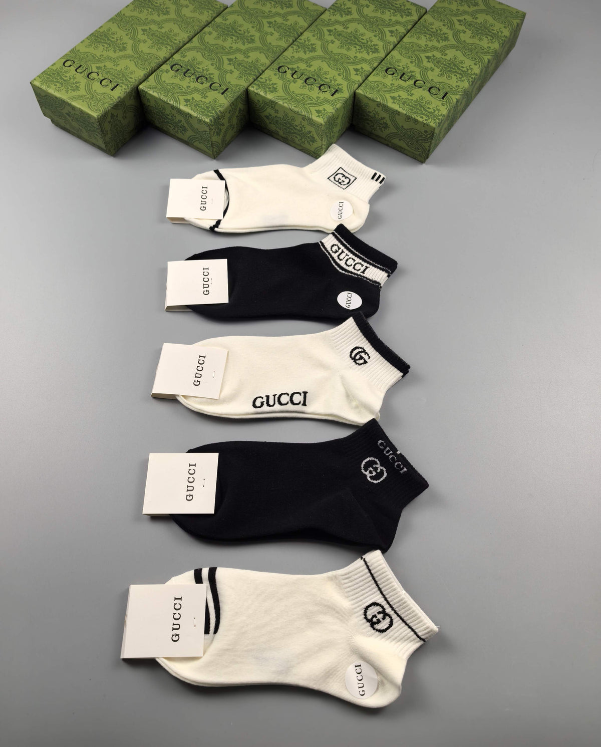 Gucci Black Cream Broad Wordmarks Ankle Socks, image 1