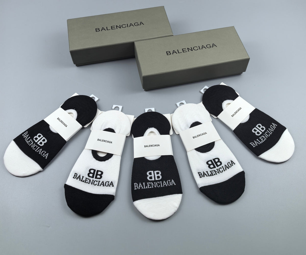 Balenciaga Black White Small Repeated BB No-Show Socks, image 4
