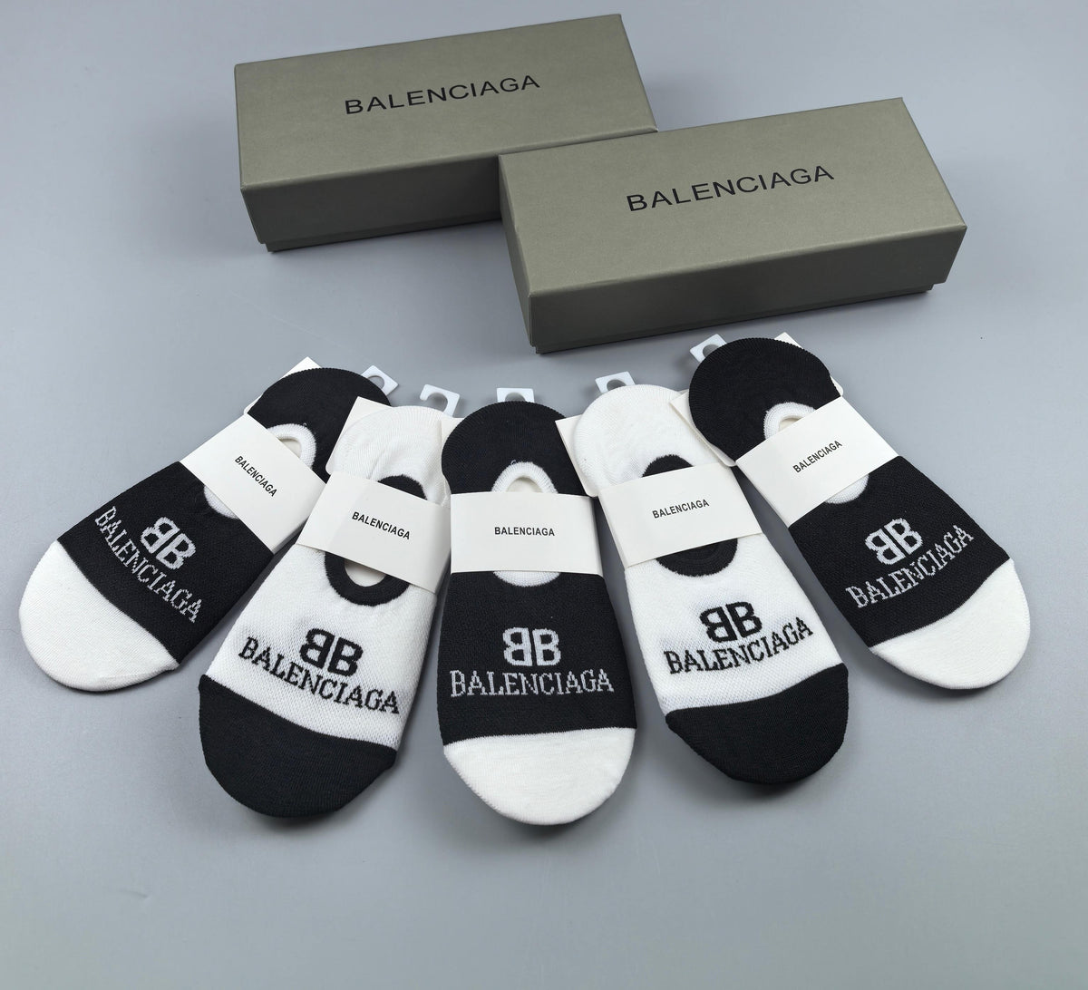 Balenciaga Black White Small Repeated BB No-Show Socks, image 5