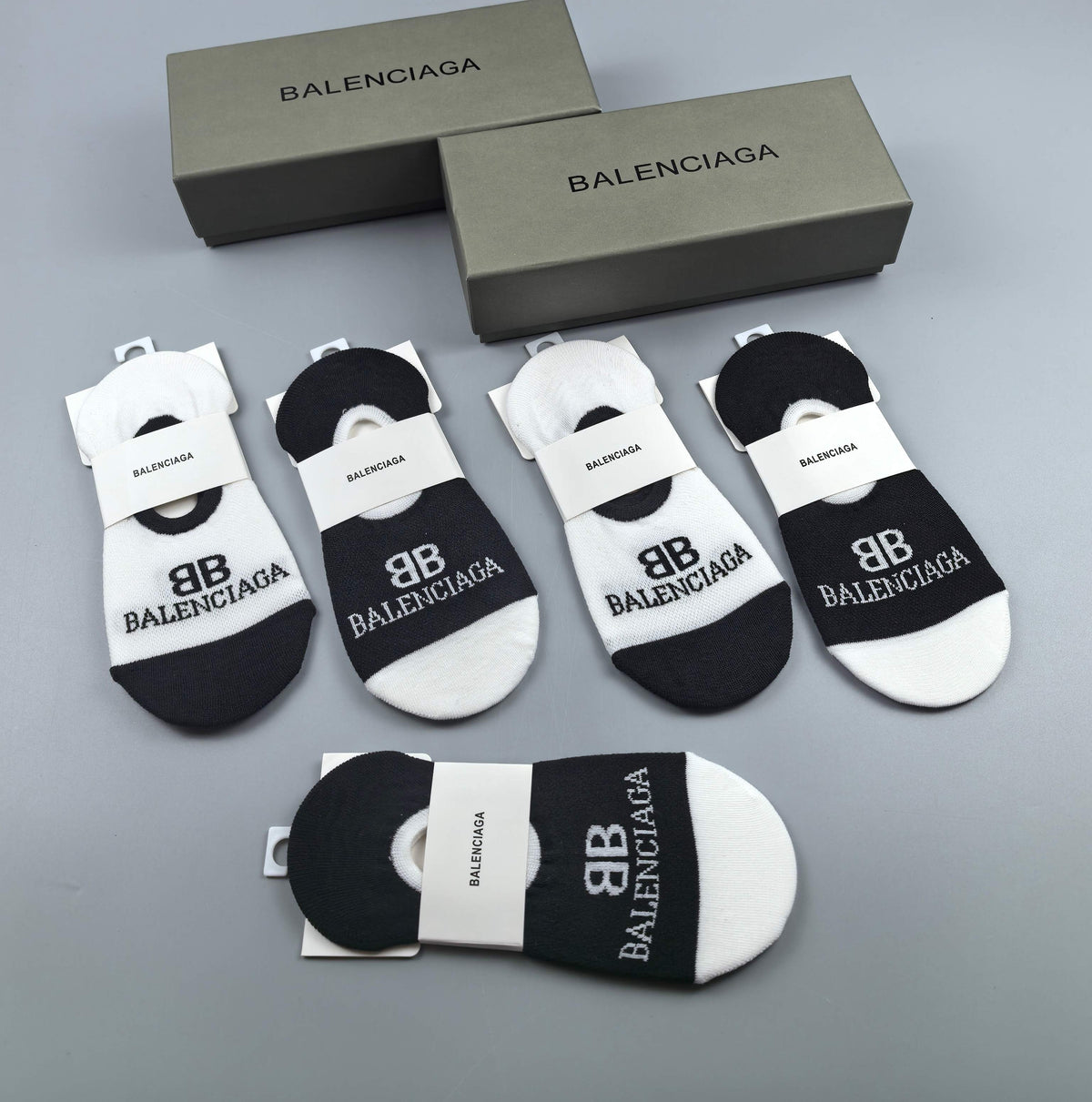 Balenciaga Black White Small Repeated BB No-Show Socks, image 3