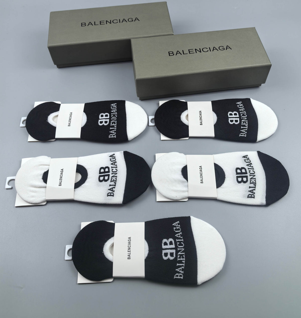 Balenciaga Black White Small Repeated BB No-Show Socks, image 1