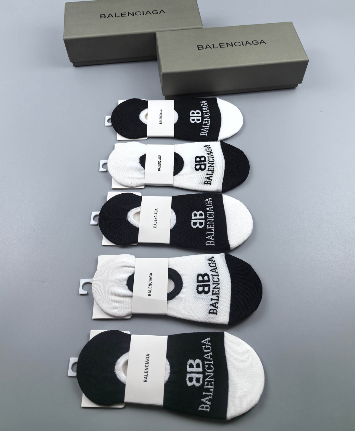 Balenciaga Black White Small Repeated BB No-Show Socks, image 2