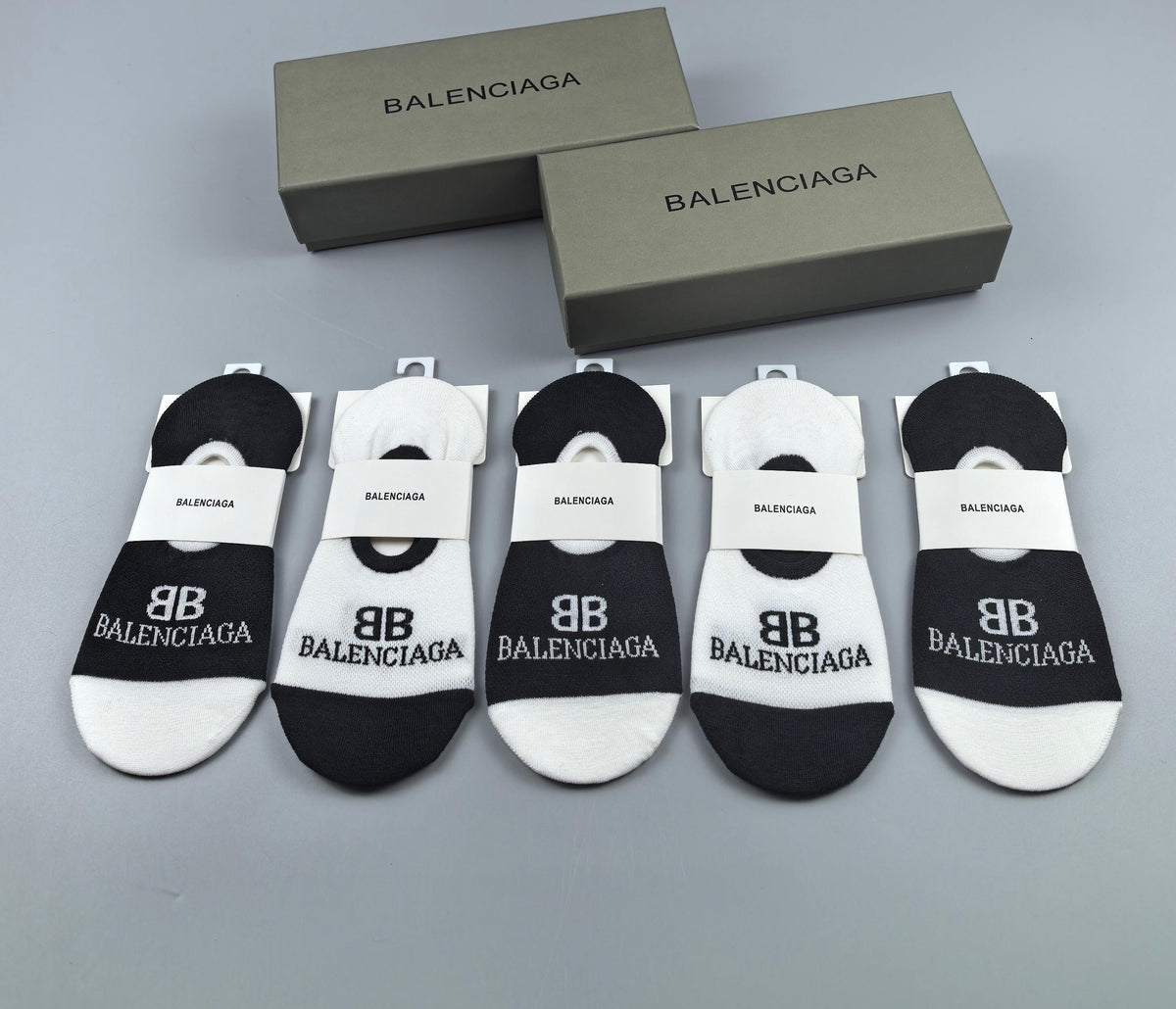 Balenciaga Black White Small Repeated BB No-Show Socks, image 6