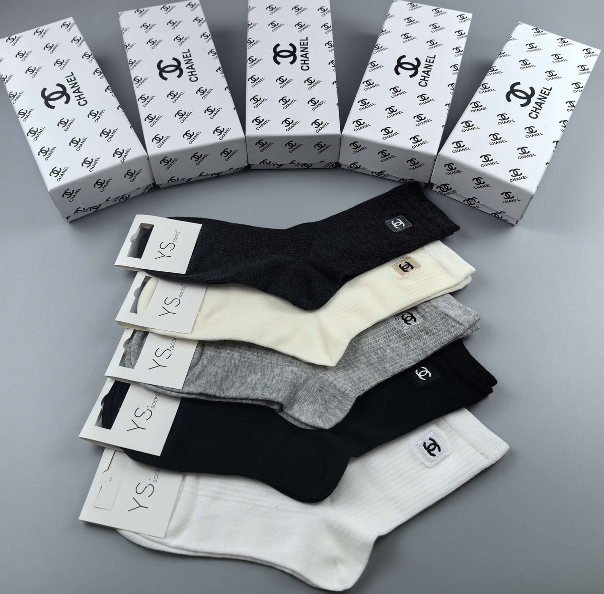 CHANEL Compact Logo Neutral Ankle Socks, gallery image 3