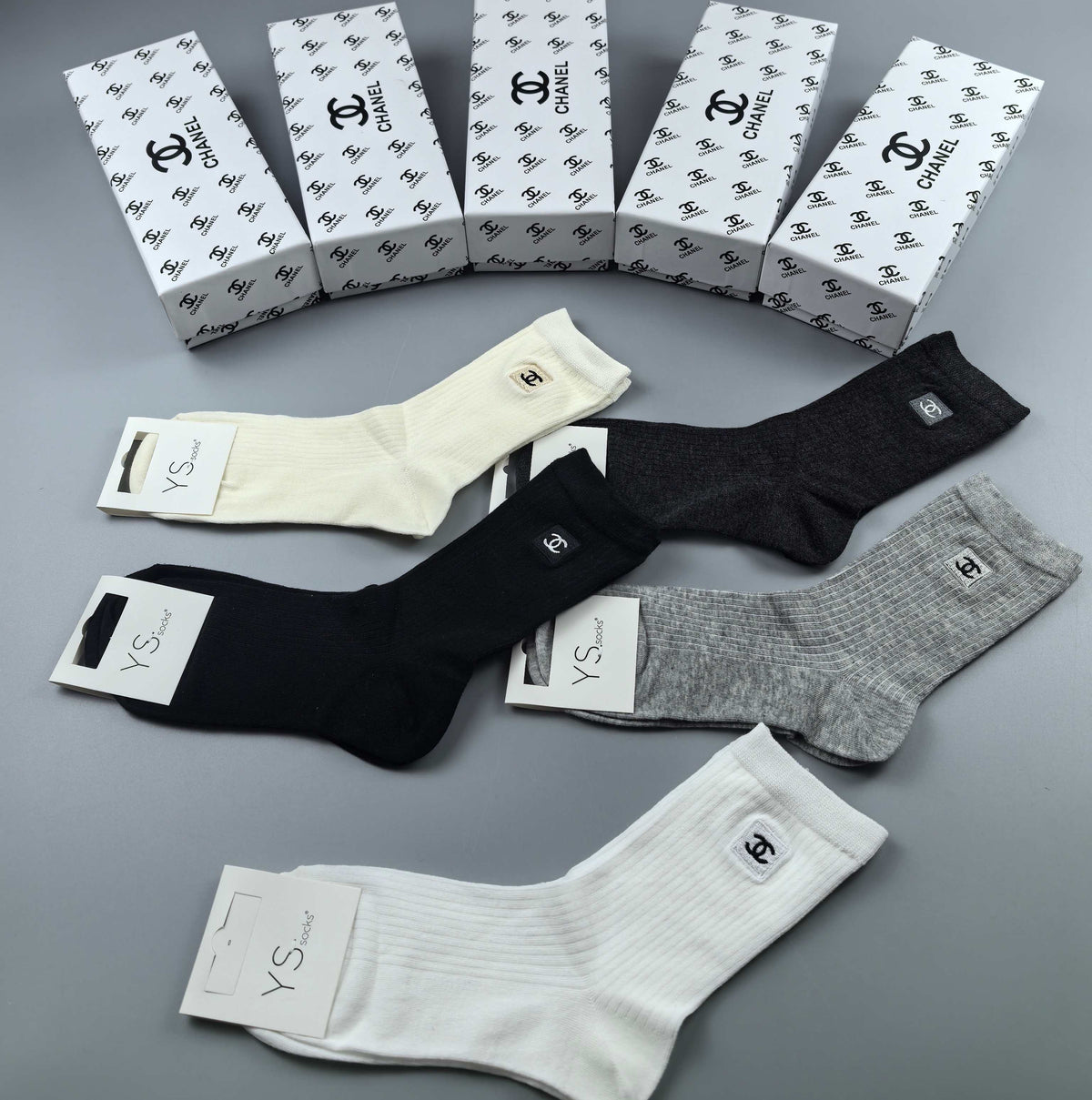 CHANEL Compact Logo Neutral Ankle Socks, gallery image 4