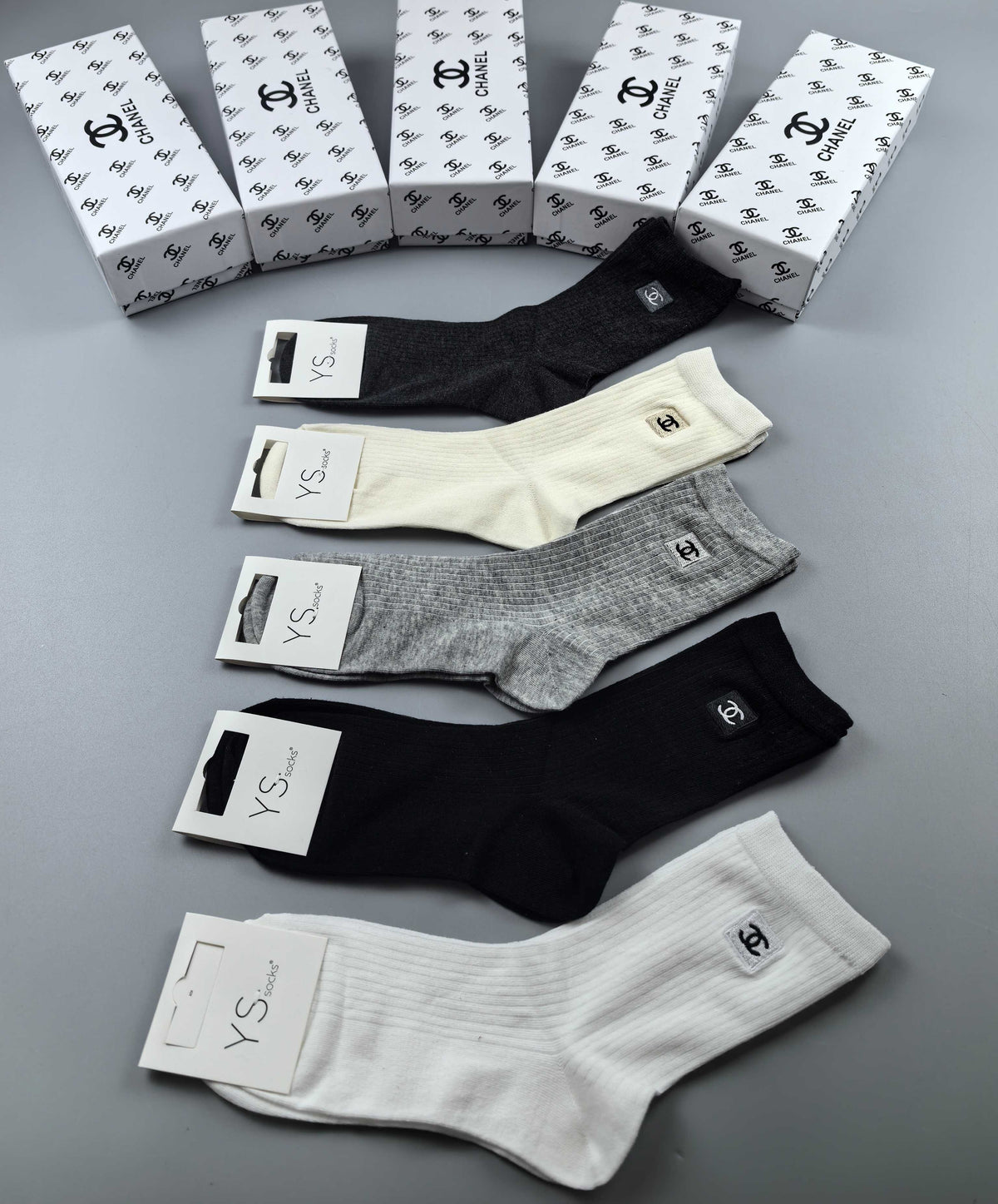 CHANEL Compact Logo Neutral Ankle Socks, gallery image 1