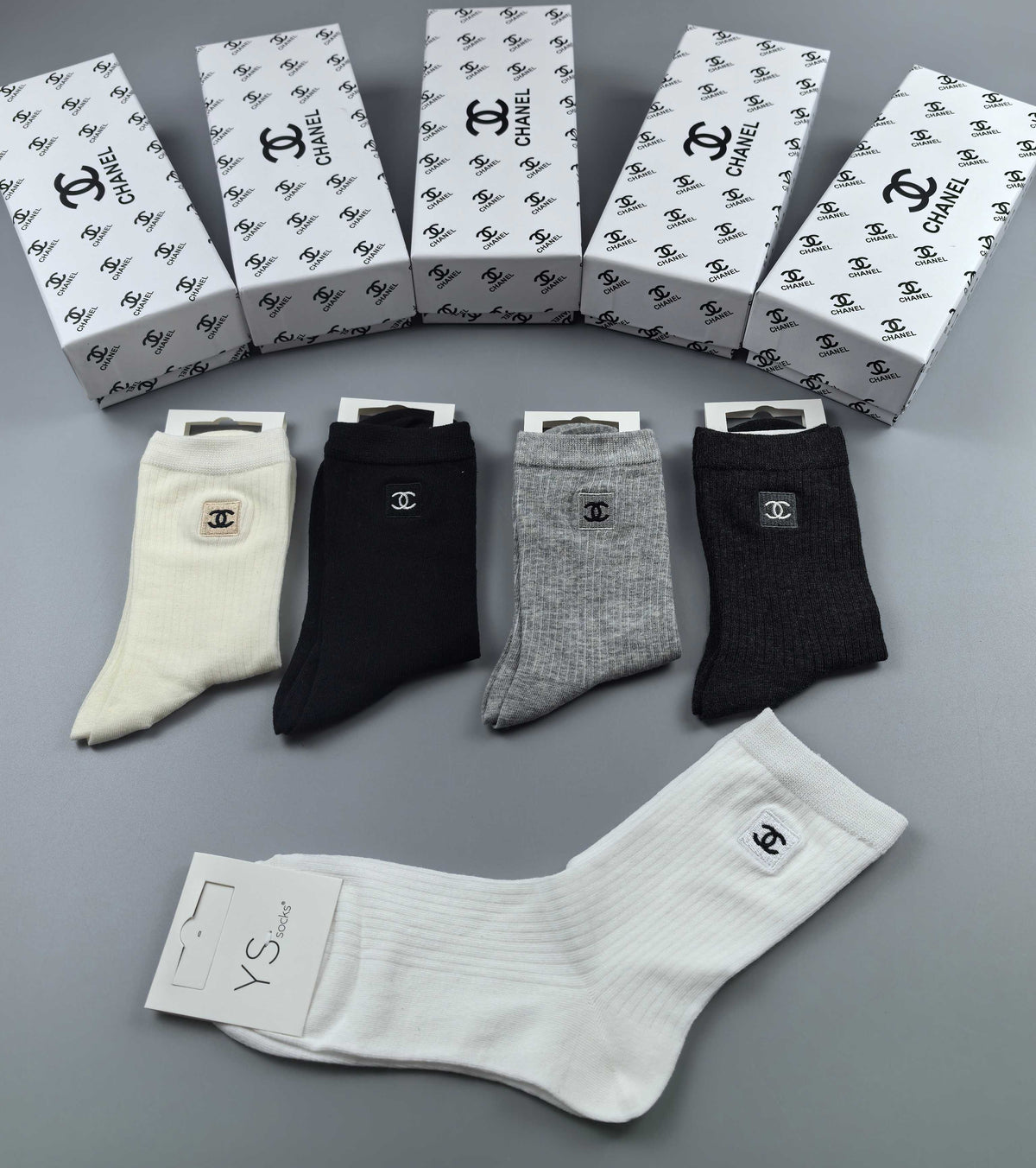 CHANEL Compact Logo Neutral Ankle Socks, gallery image 5