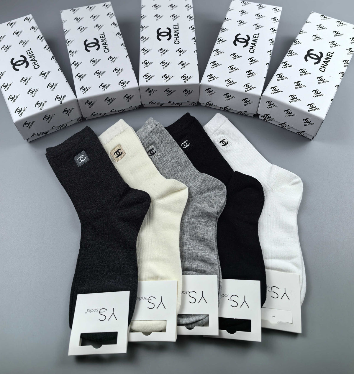 CHANEL Compact Logo Neutral Ankle Socks, gallery image 2