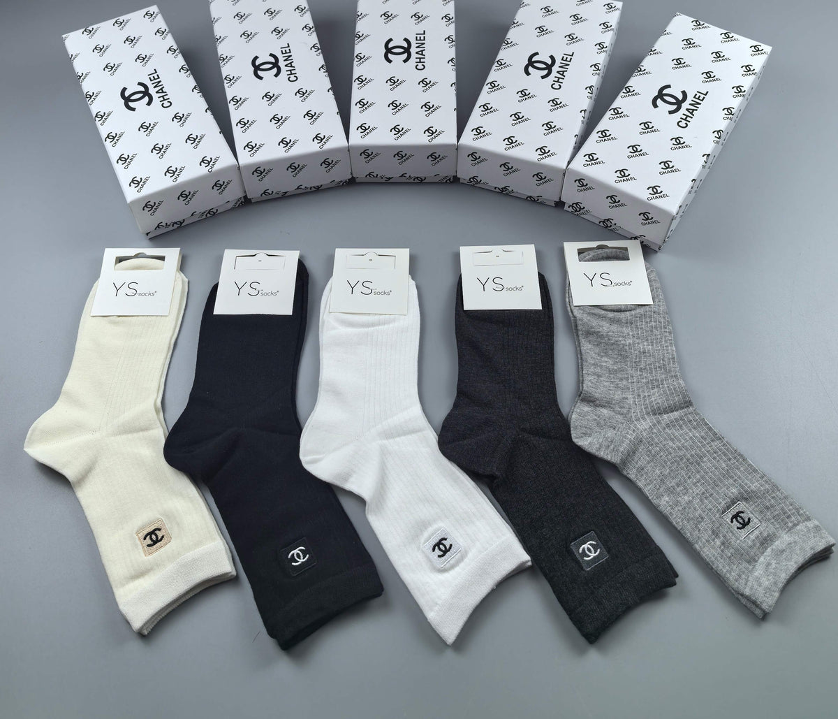 CHANEL Compact Logo Neutral Ankle Socks, gallery image 9