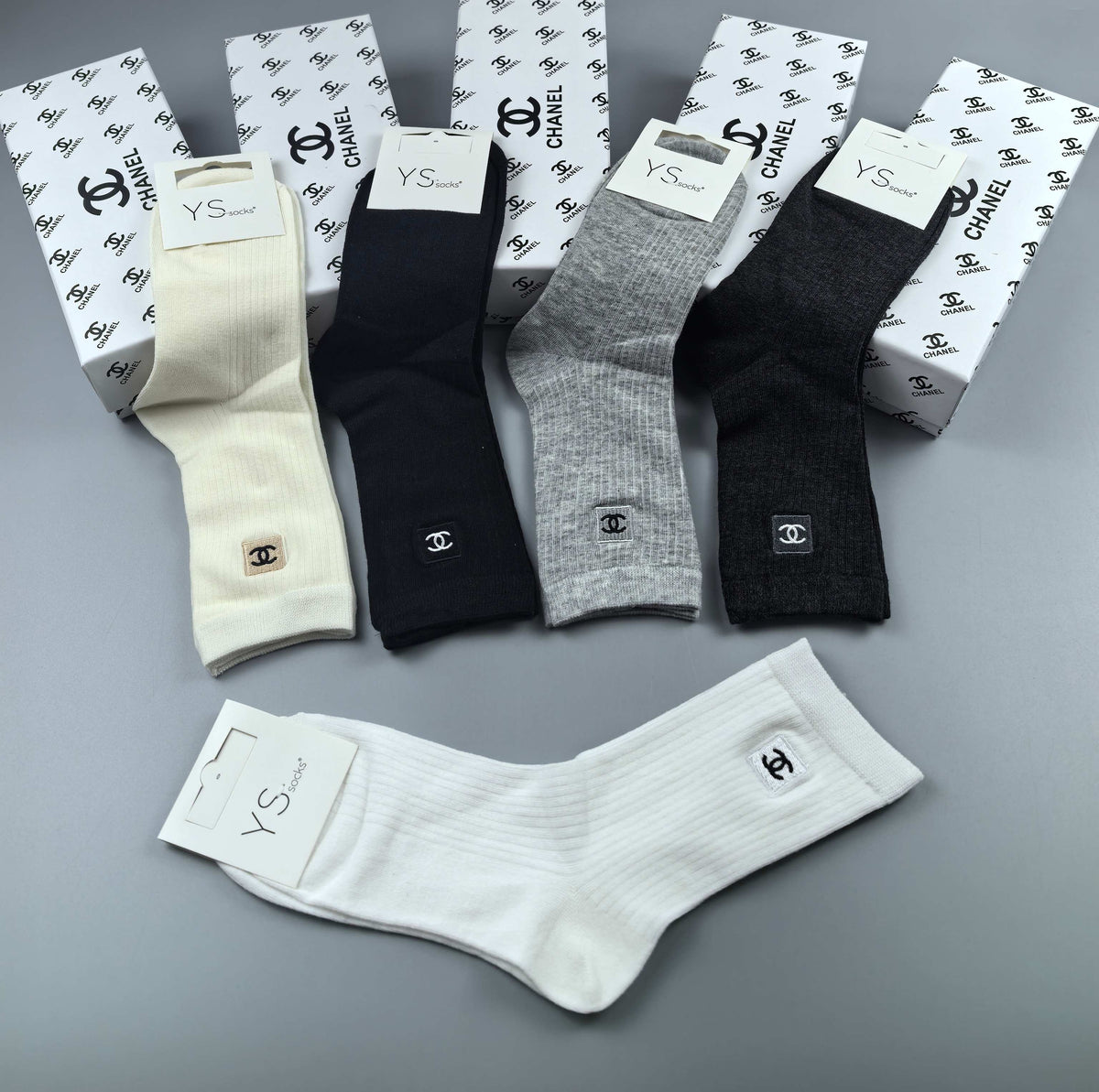 CHANEL Compact Logo Neutral Ankle Socks, gallery image 6