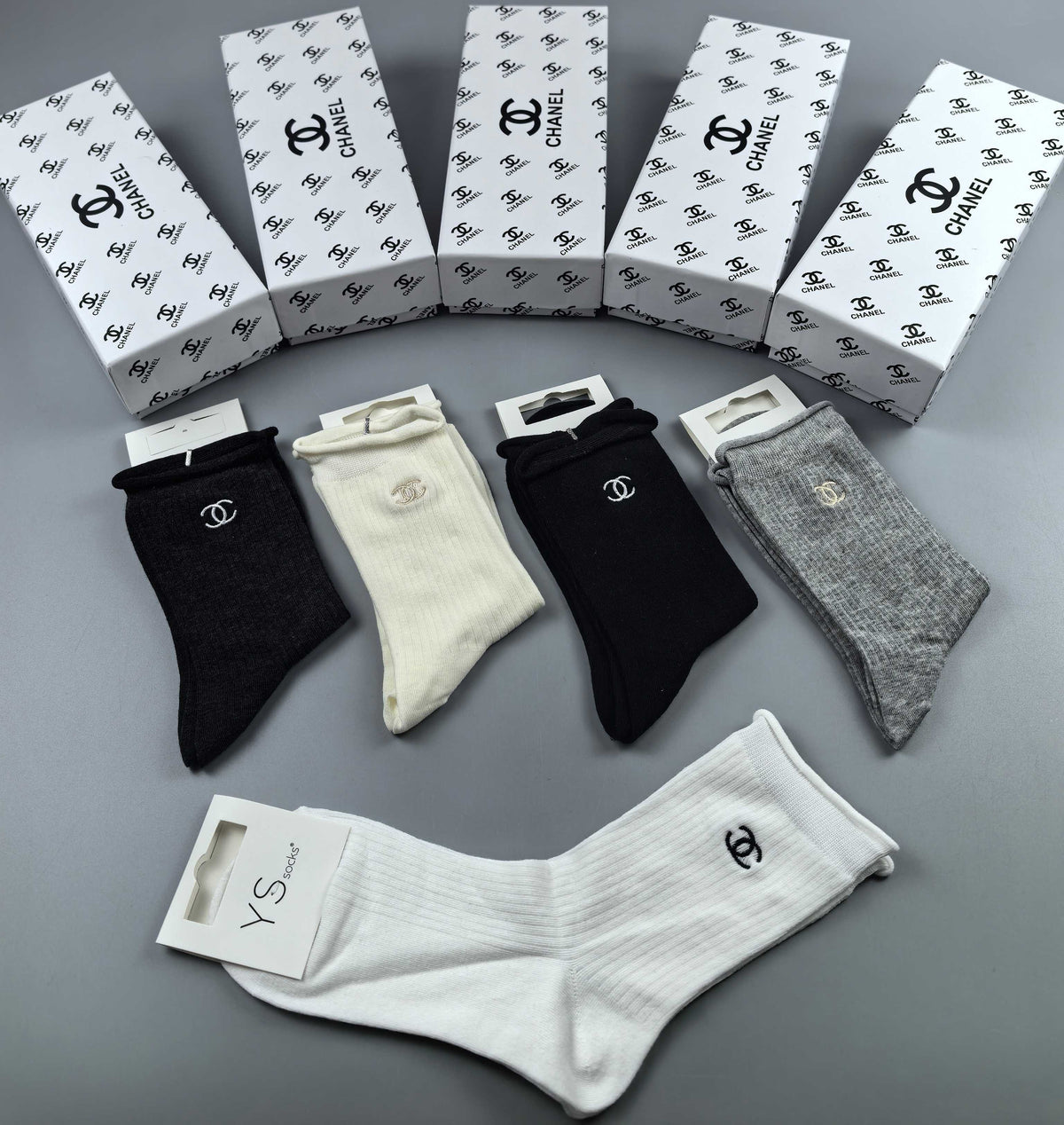 CHANEL Small Logo Neutral Short Socks, gallery image 3