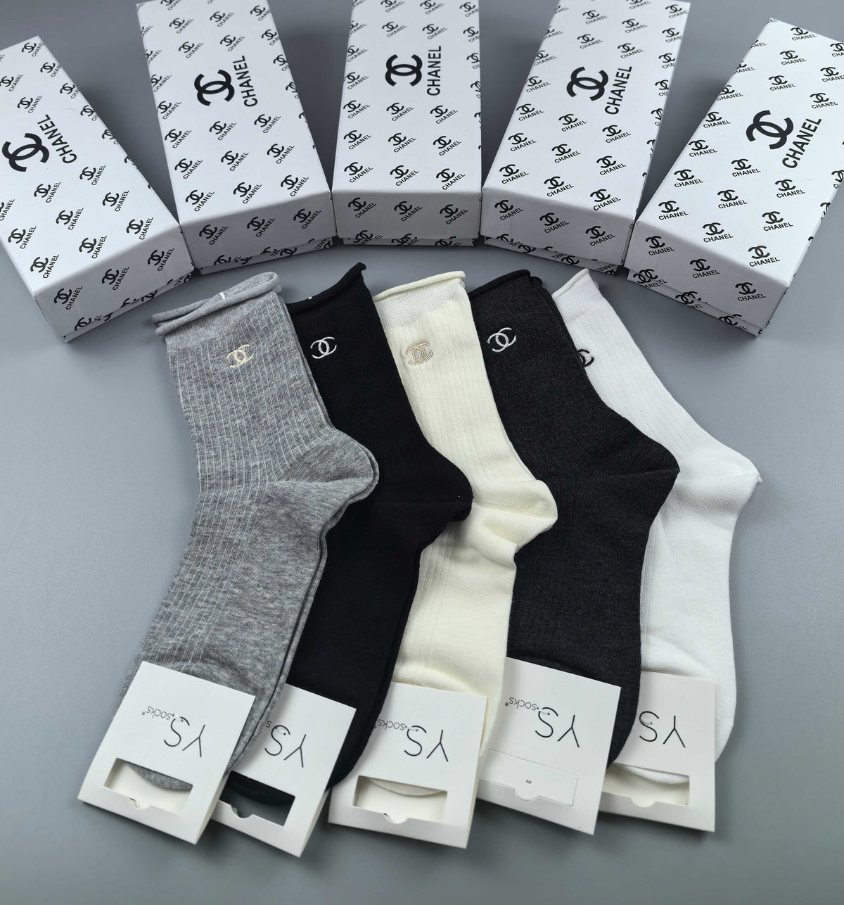 CHANEL Small Logo Neutral Short Socks, gallery image 2