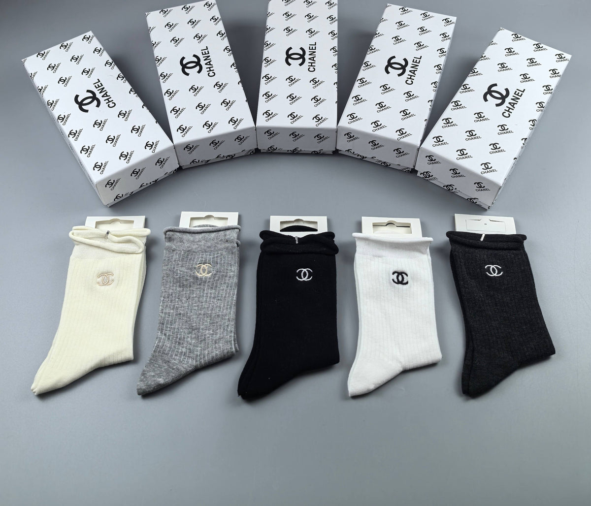 CHANEL Small Logo Neutral Short Socks, gallery image 8