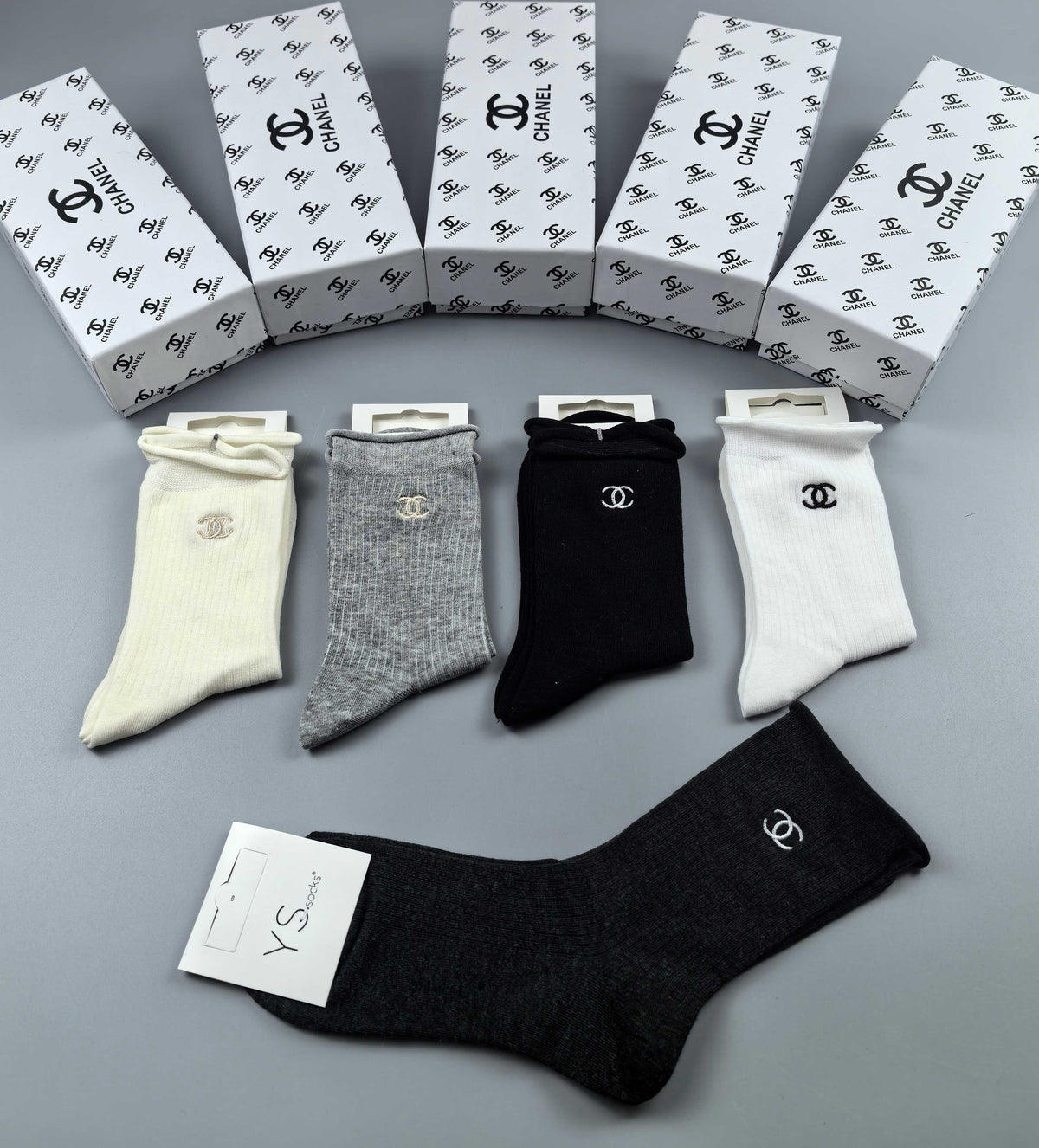 CHANEL Small Logo Neutral Short Socks, gallery image 6