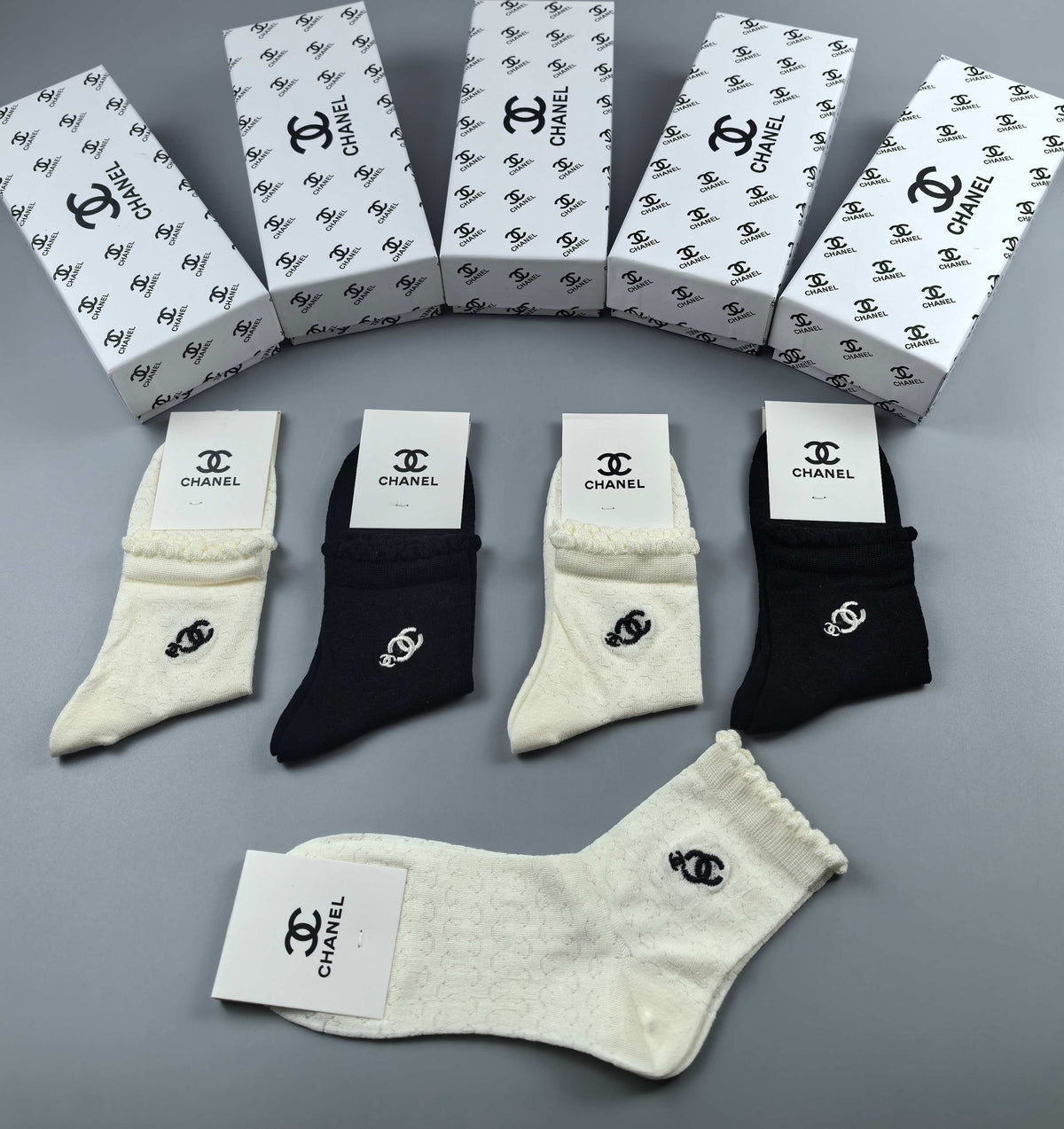CHANEL Compact Emblem Pale-and-Dark Socks, gallery image 3