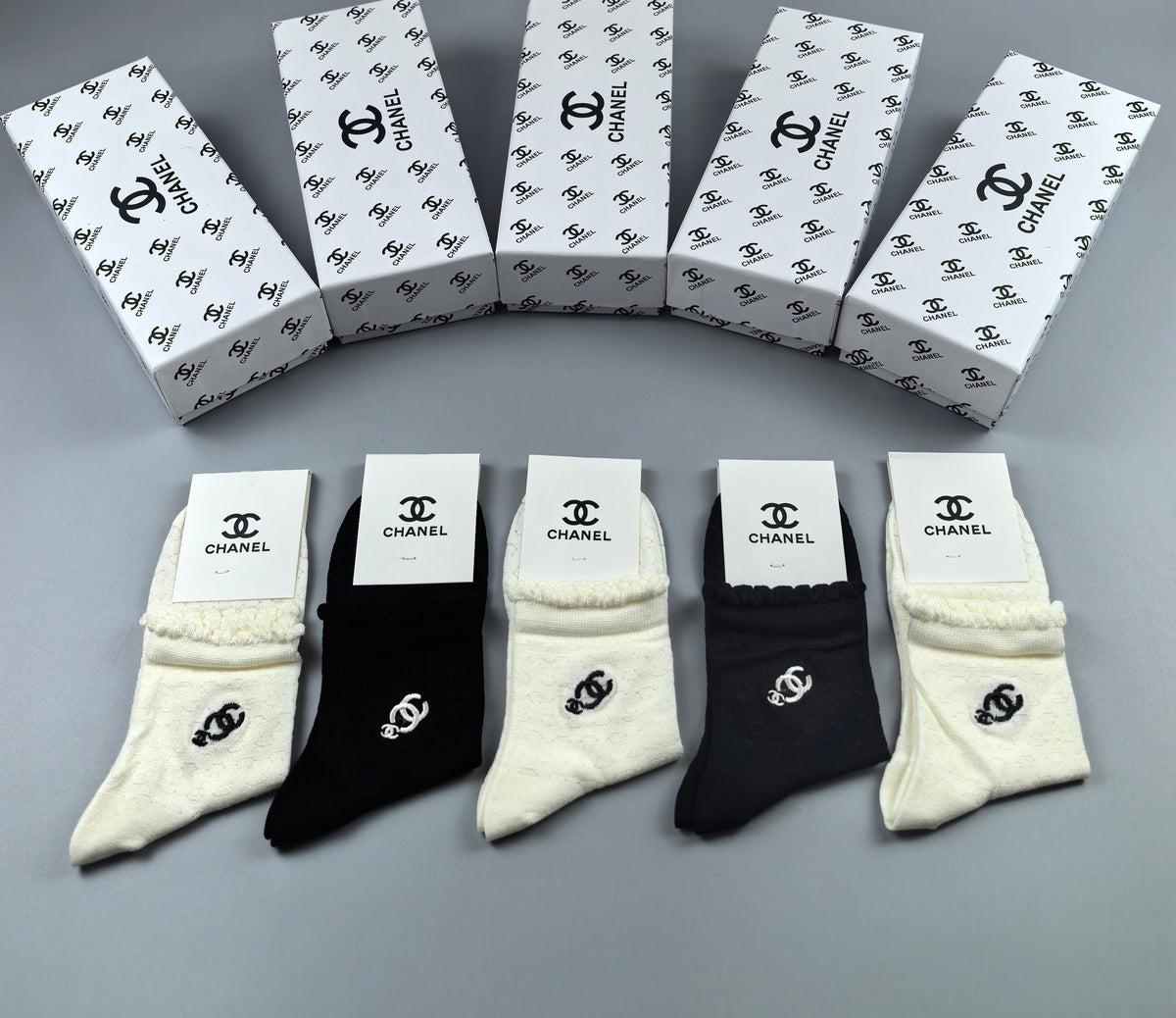 CHANEL Compact Emblem Pale-and-Dark Socks, gallery image 9