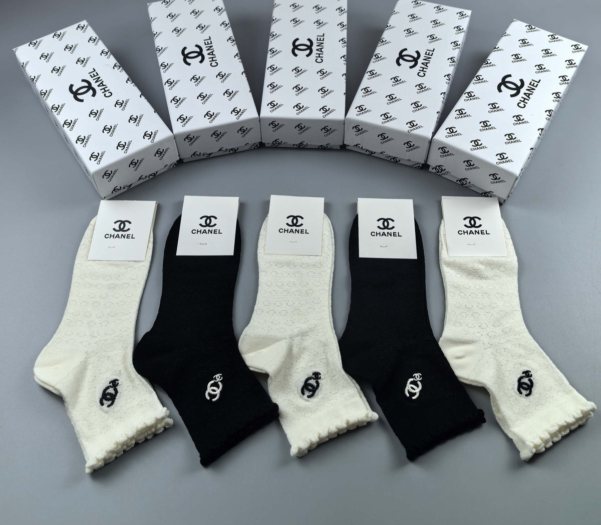 CHANEL Compact Emblem Pale-and-Dark Socks, gallery image 8