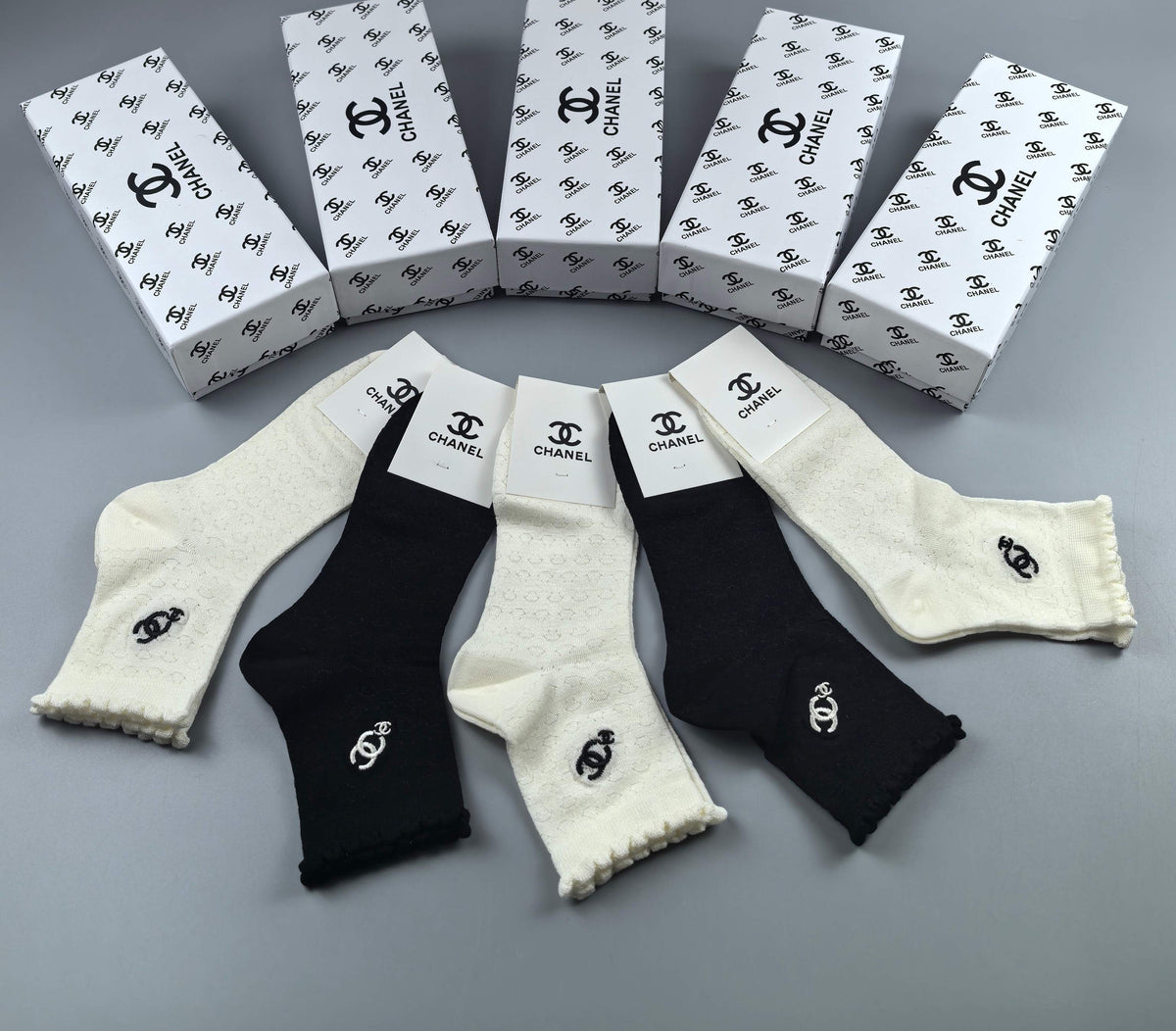 CHANEL Compact Emblem Pale-and-Dark Socks, gallery image 7