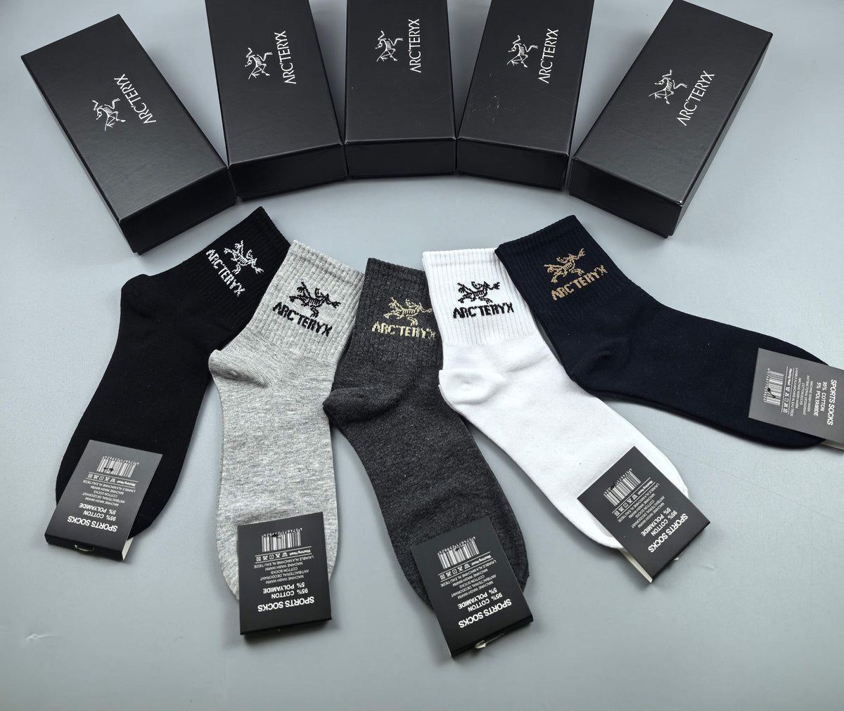 Arc'teryx Black White Grey Broad Cuff Letters Crew Socks, image 2