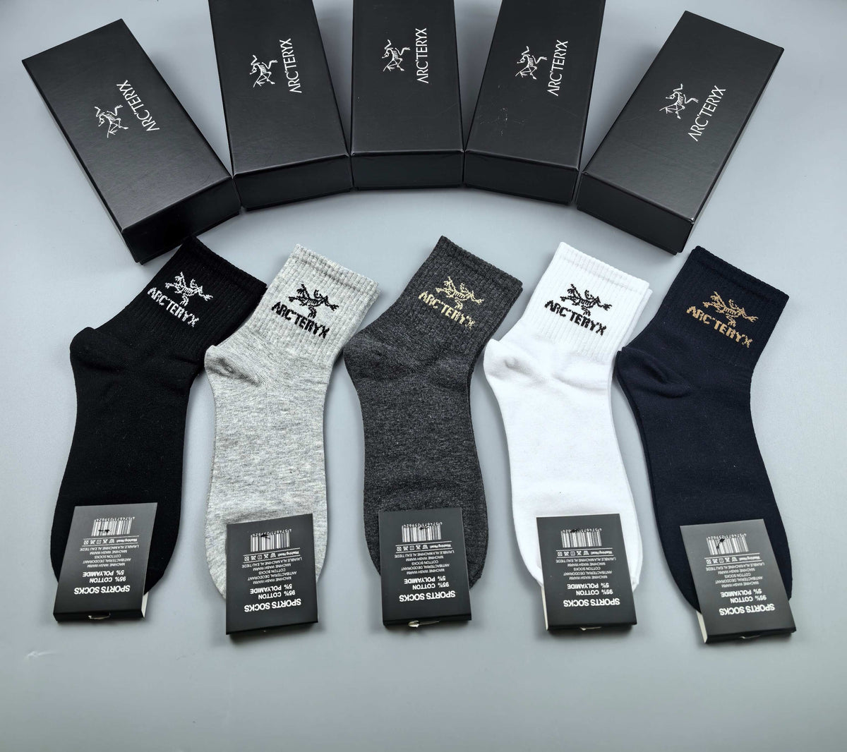 Arc'teryx Black White Grey Broad Cuff Letters Crew Socks, image 4