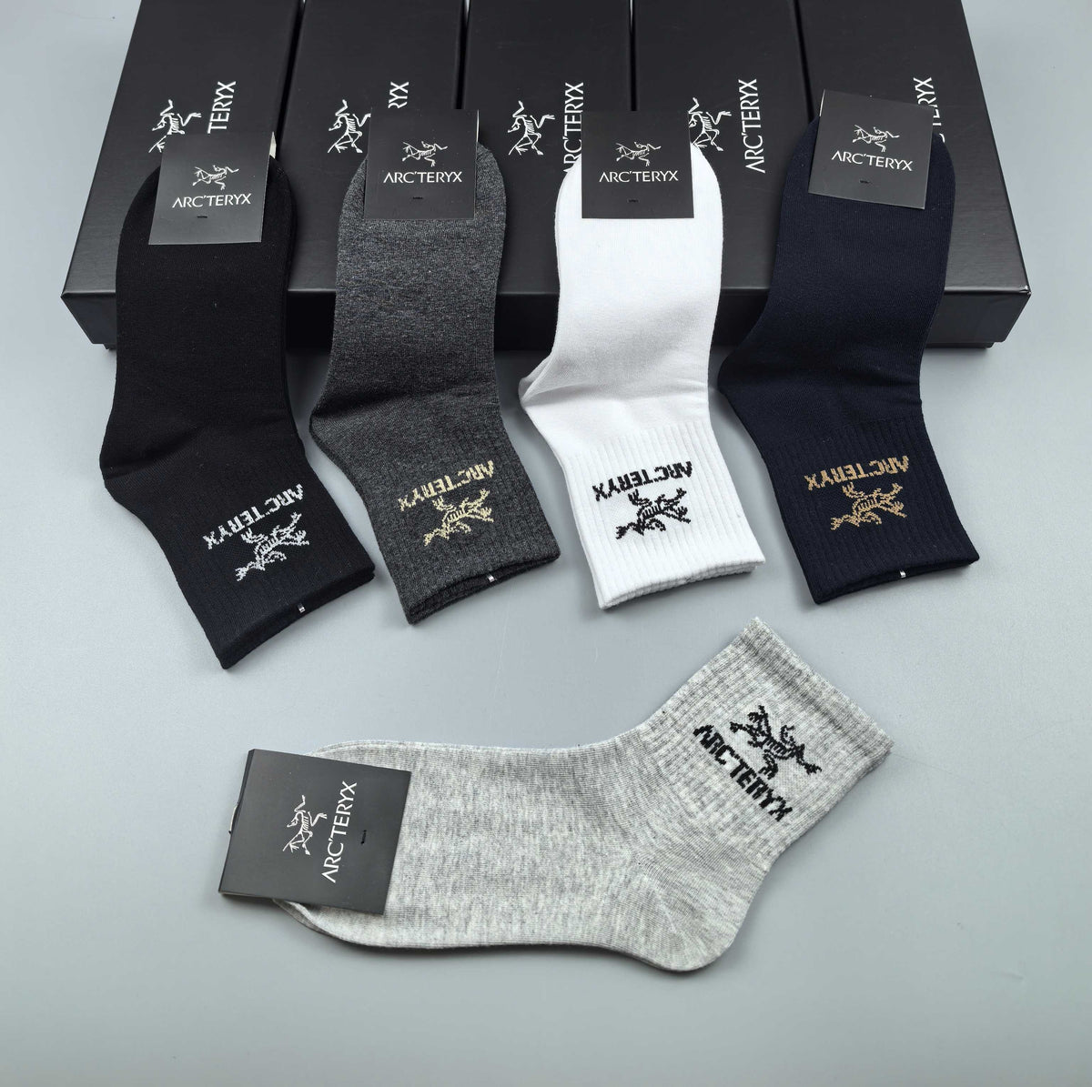 Arc'teryx Black White Grey Broad Cuff Letters Crew Socks, image 3