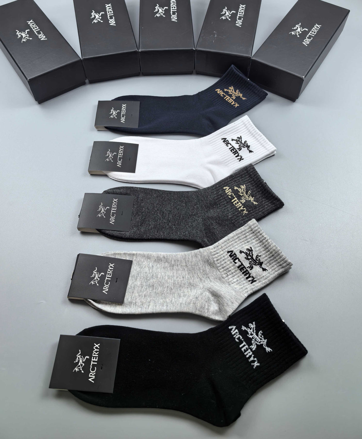 Arc'teryx Black White Grey Broad Cuff Letters Crew Socks, image 1