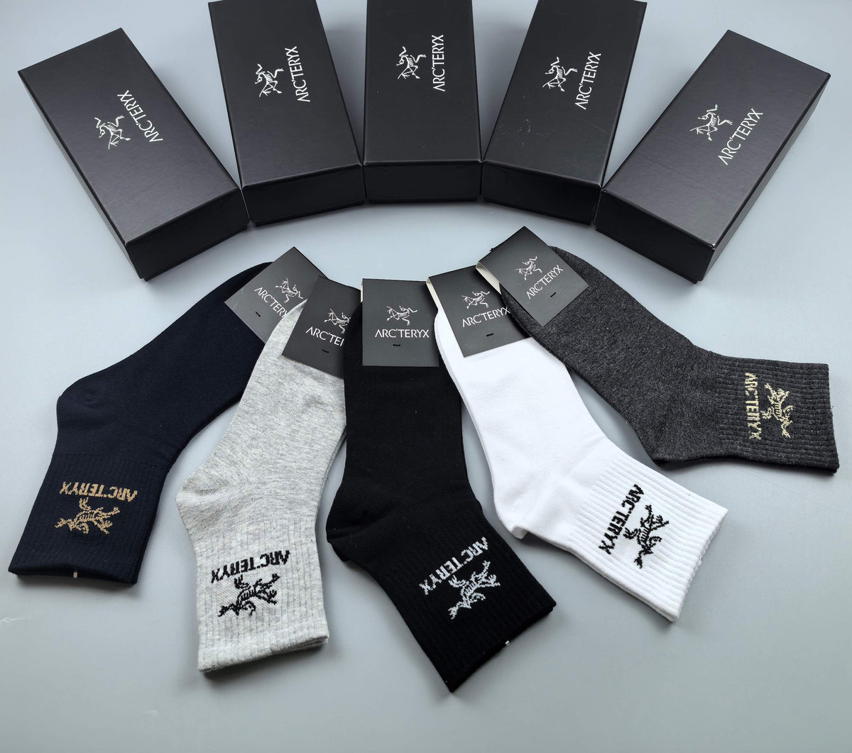 Arc'teryx Black White Grey Broad Cuff Letters Crew Socks, image 8