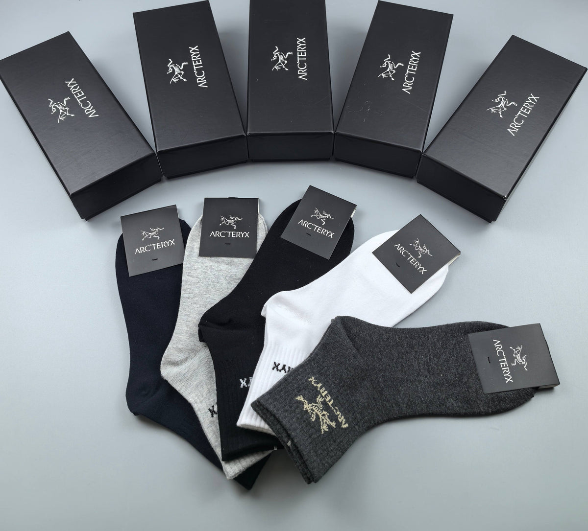 Arc'teryx Black White Grey Broad Cuff Letters Crew Socks, image 6